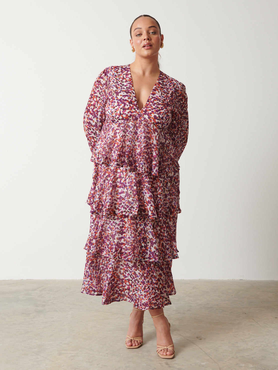 Ashton Ruffle Midi Dress - Coral Abstract