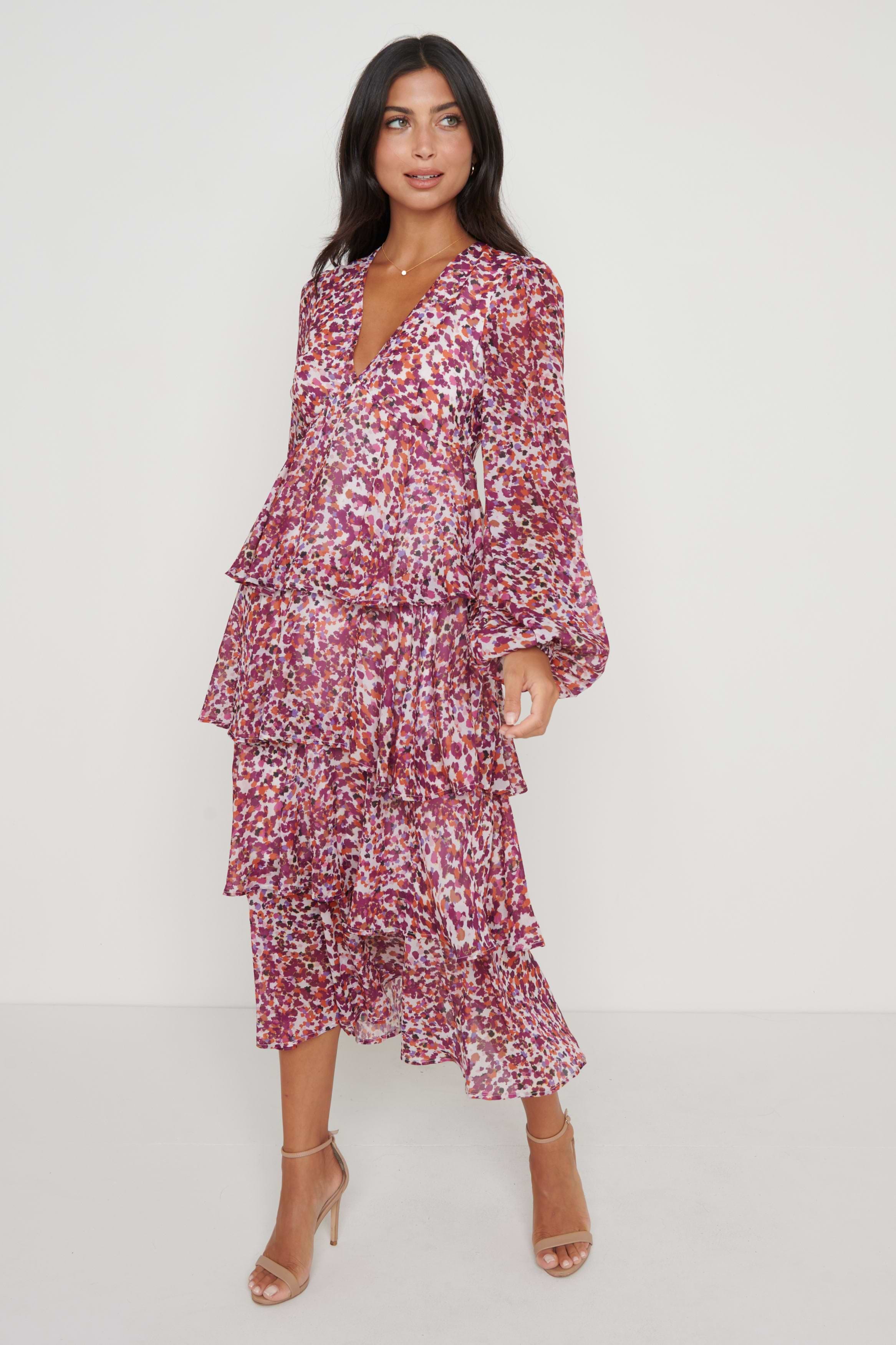 Ashton Ruffle Midi Dress  - Coral Abstract