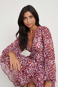 Ashton Ruffle Midi Dress  - Coral Abstract