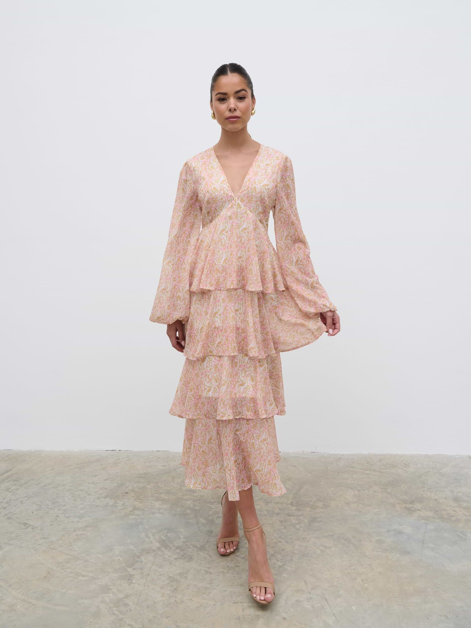 Ashton Ruffle Midi Dress - Ditsy Animal Sorbet Print