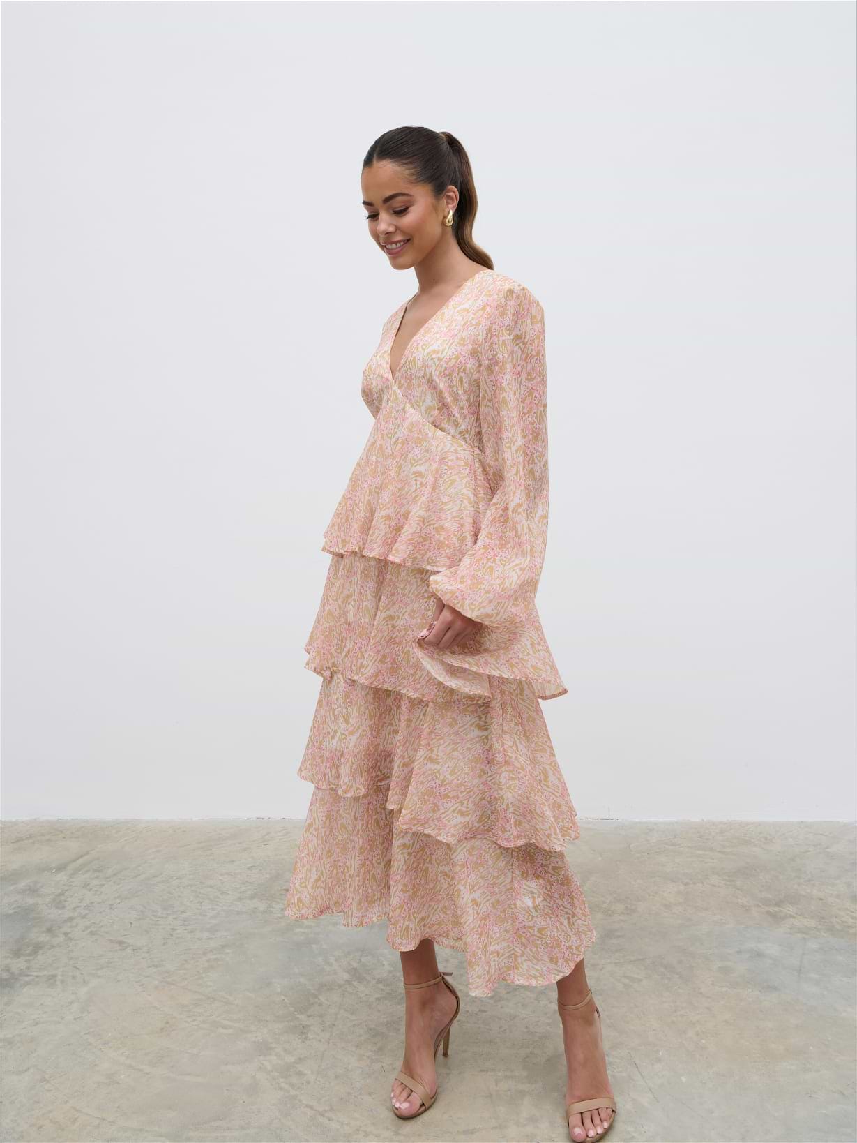 Ashton Ruffle Midi Dress - Ditsy Animal Sorbet Print