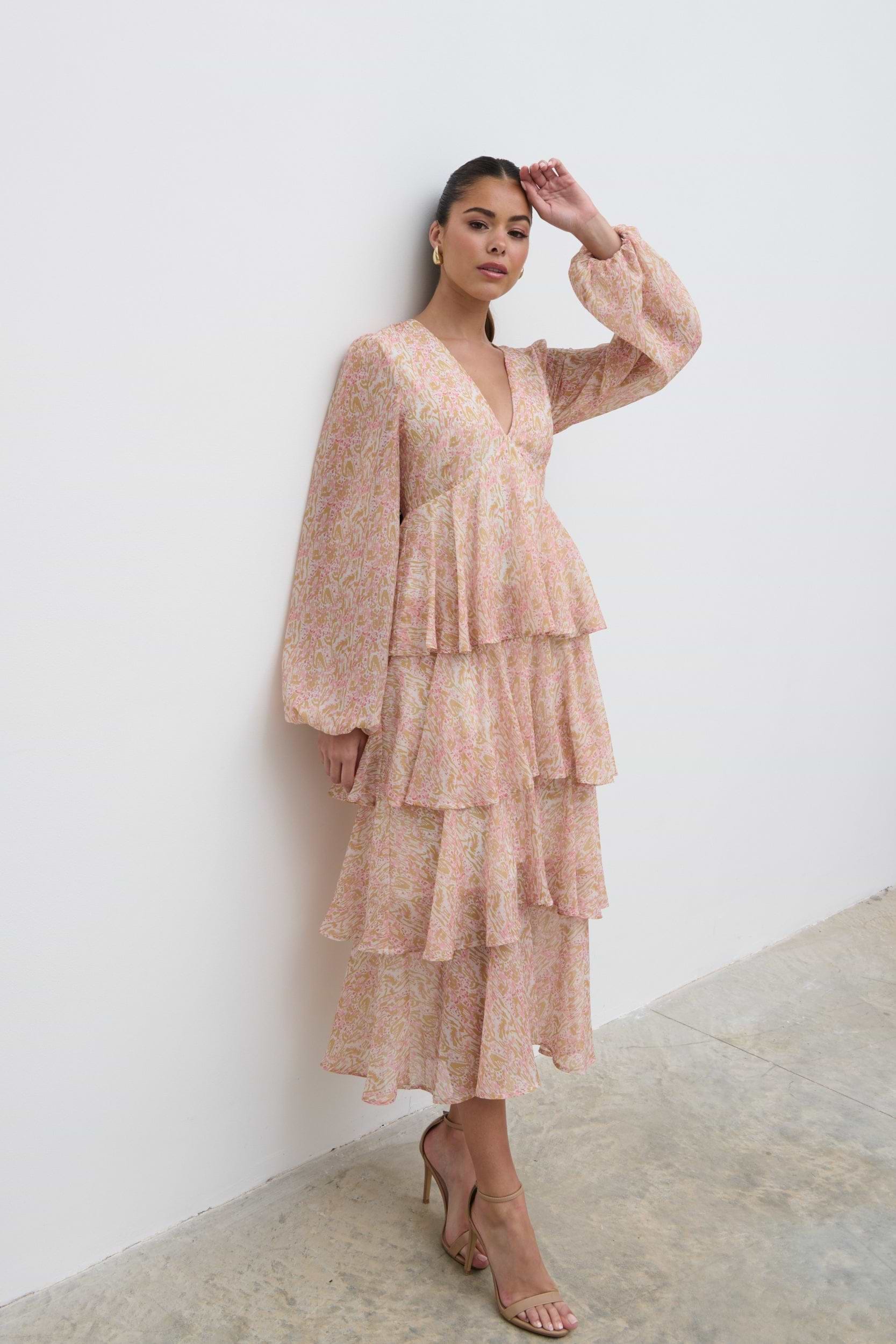 Ashton Ruffle Midi Dress - Ditsy Animal Sorbet Print