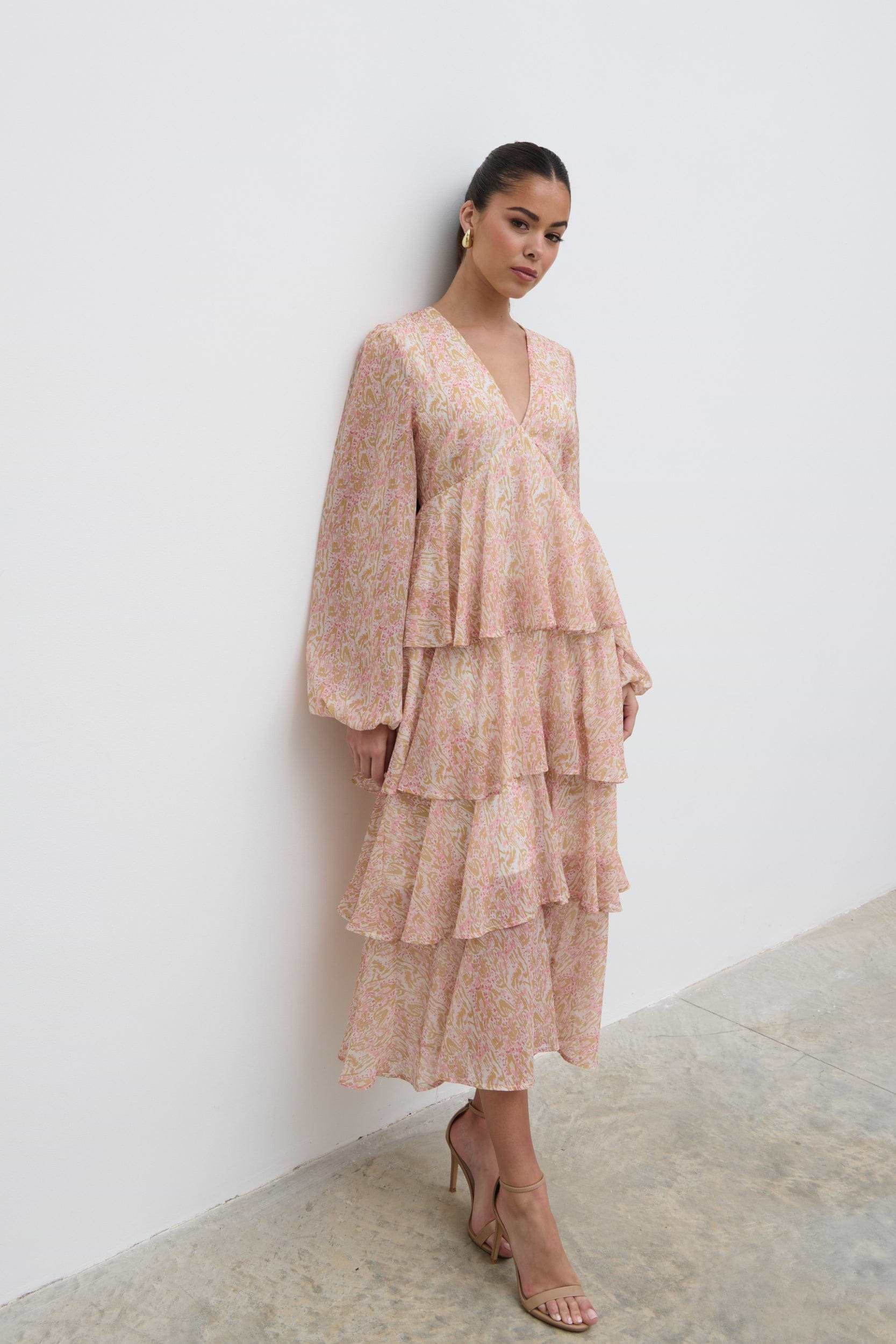 Ashton Ruffle Midi Dress - Ditsy Animal Sorbet Print