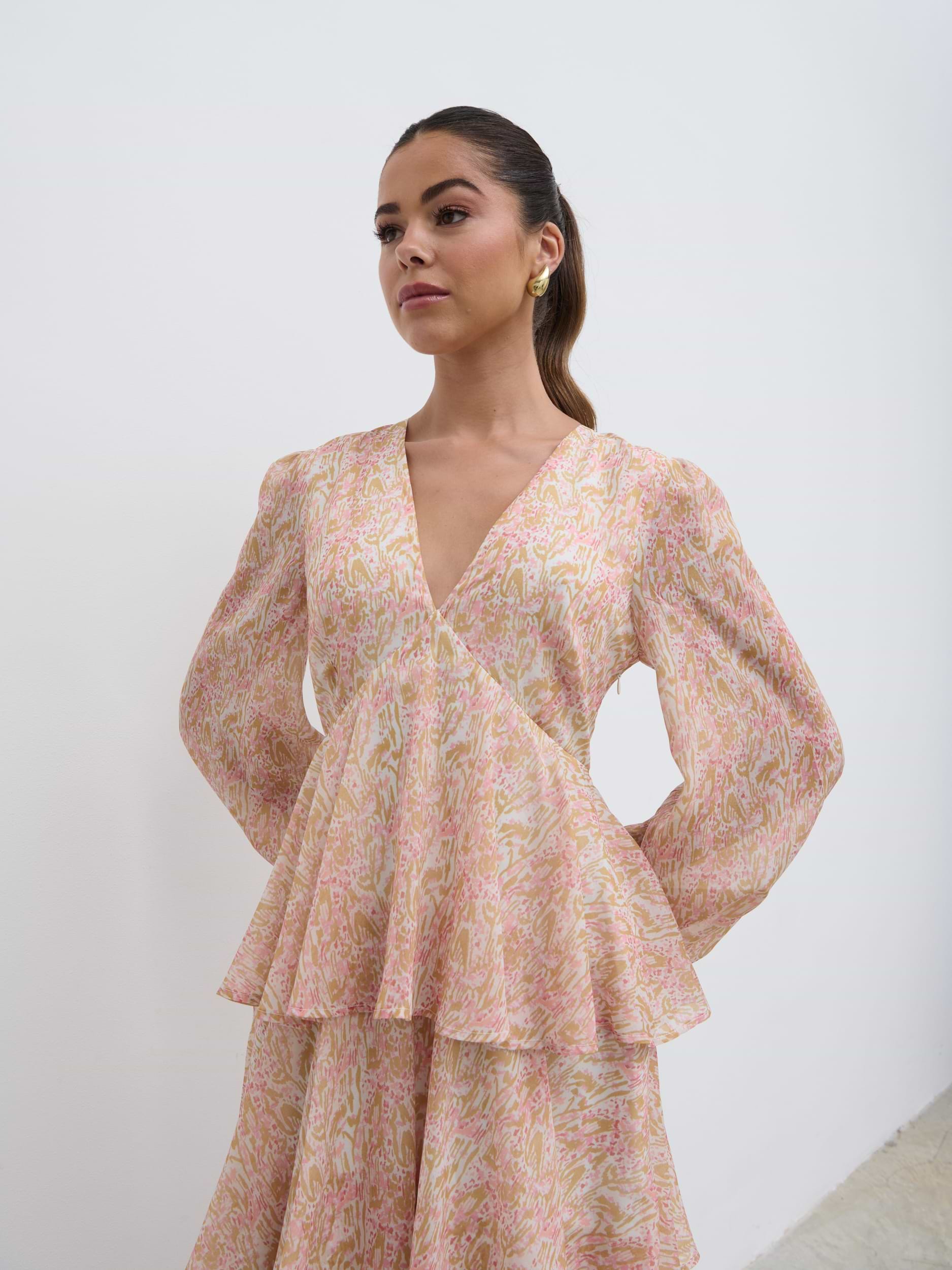 Ashton Ruffle Midi Dress - Ditsy Animal Sorbet Print