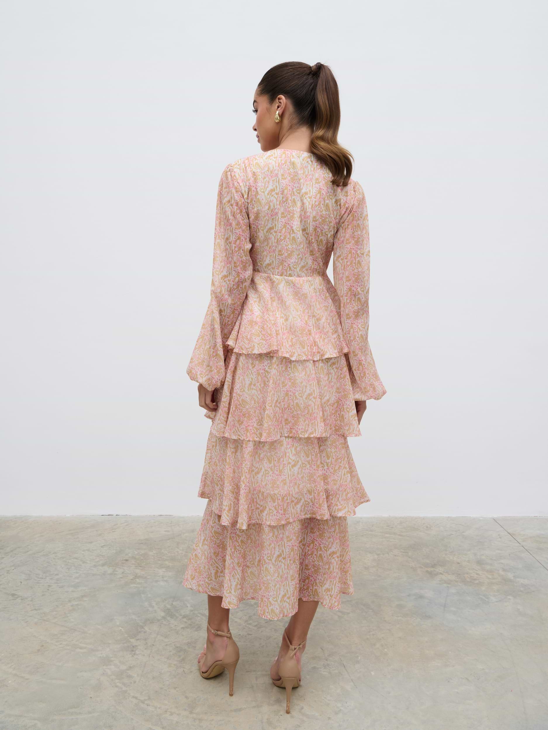 Ashton Ruffle Midi Dress - Ditsy Animal Sorbet Print