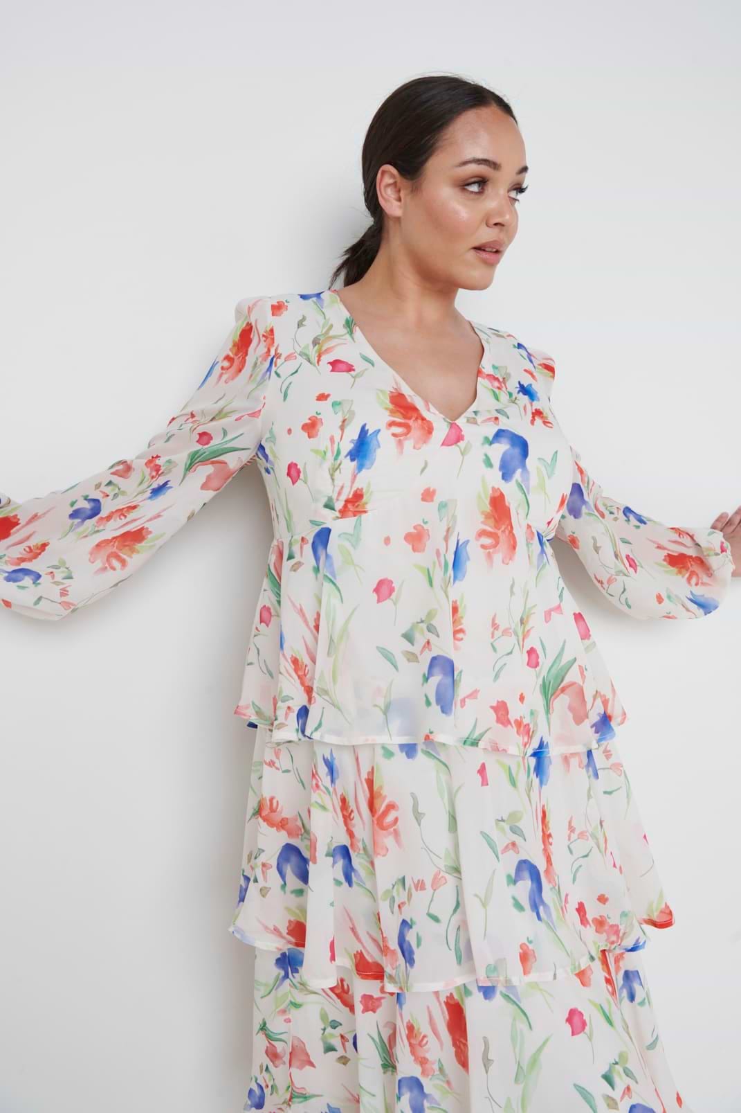 Ashton Ruffle Midi Dress Curve - Dainty Floral
