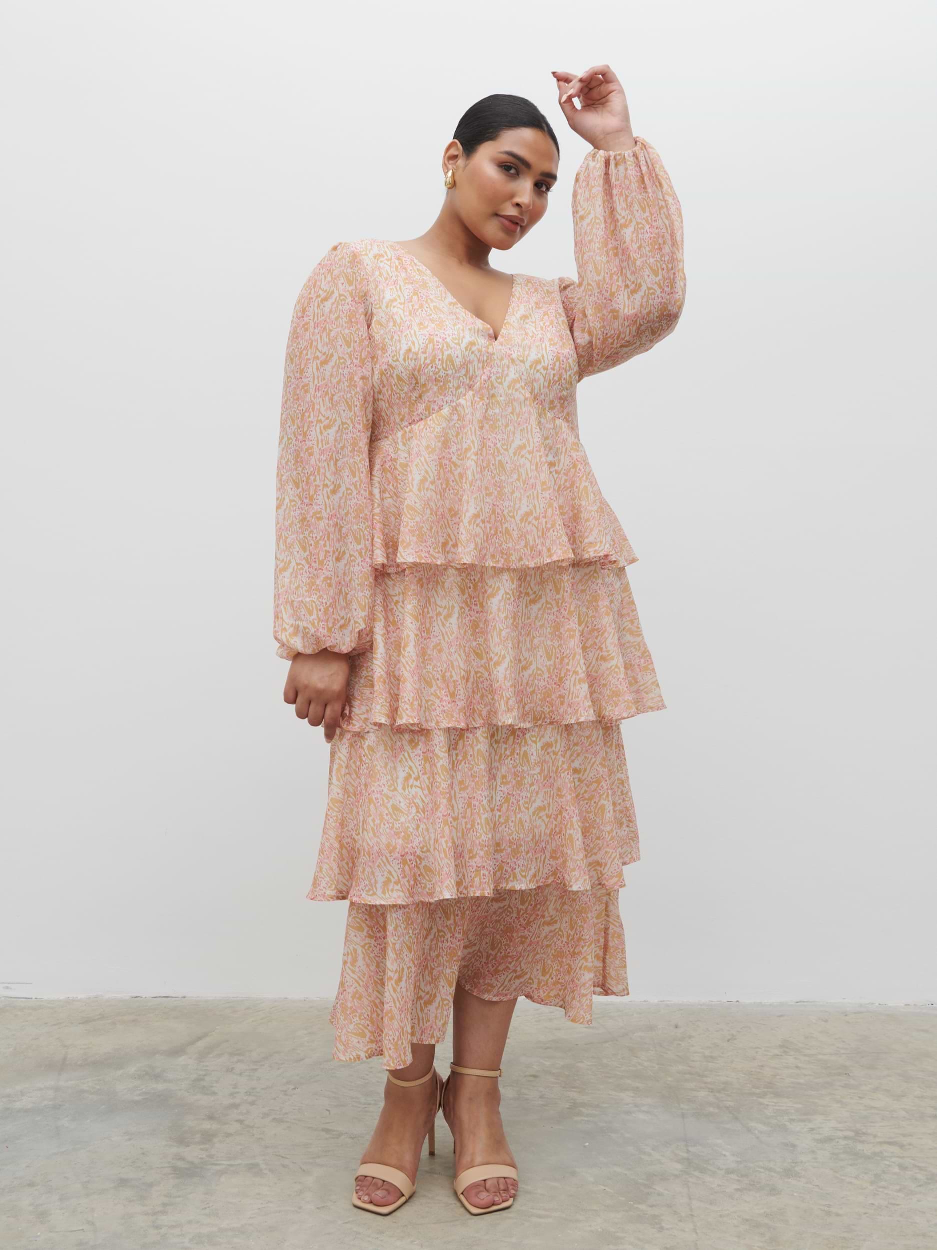 Ashton Ruffle Midi Dress Curve - Ditsy Animal Sorbet Print