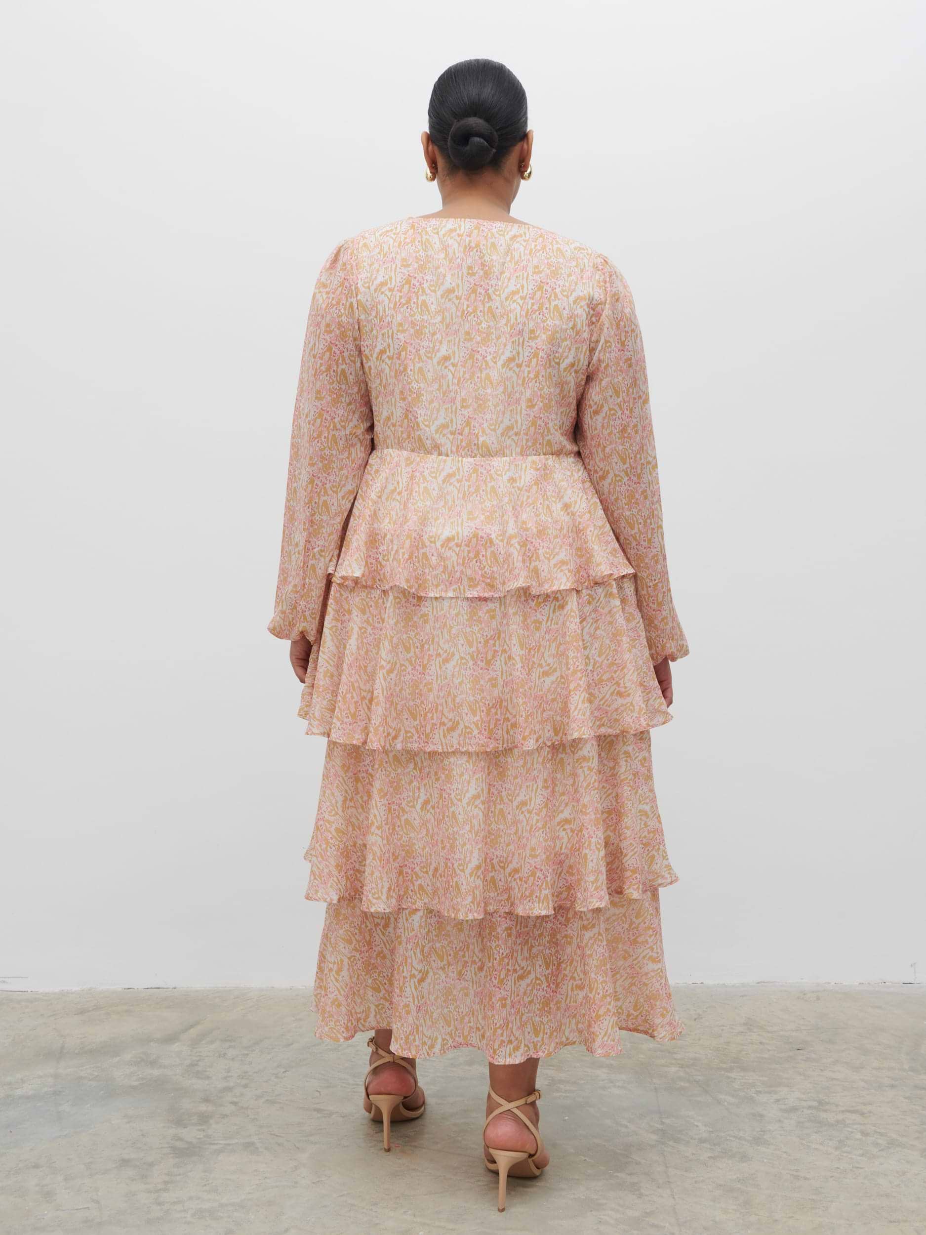 Ashton Ruffle Midi Dress Curve - Ditsy Animal Sorbet Print