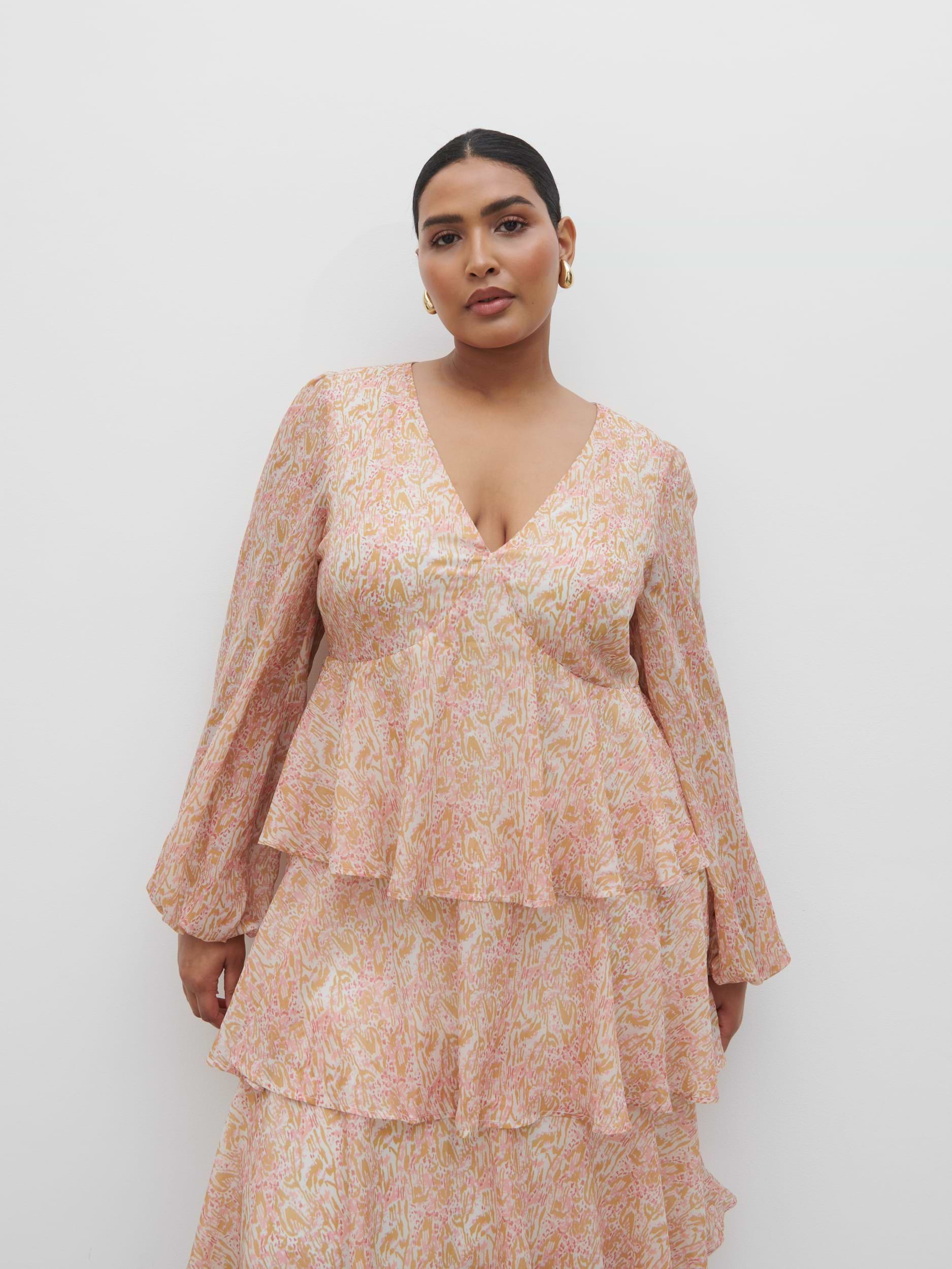 Ashton Ruffle Midi Dress Curve - Ditsy Animal Sorbet Print