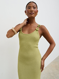 Astrid Rosette Sleeve Knit Maxi Dress - Green