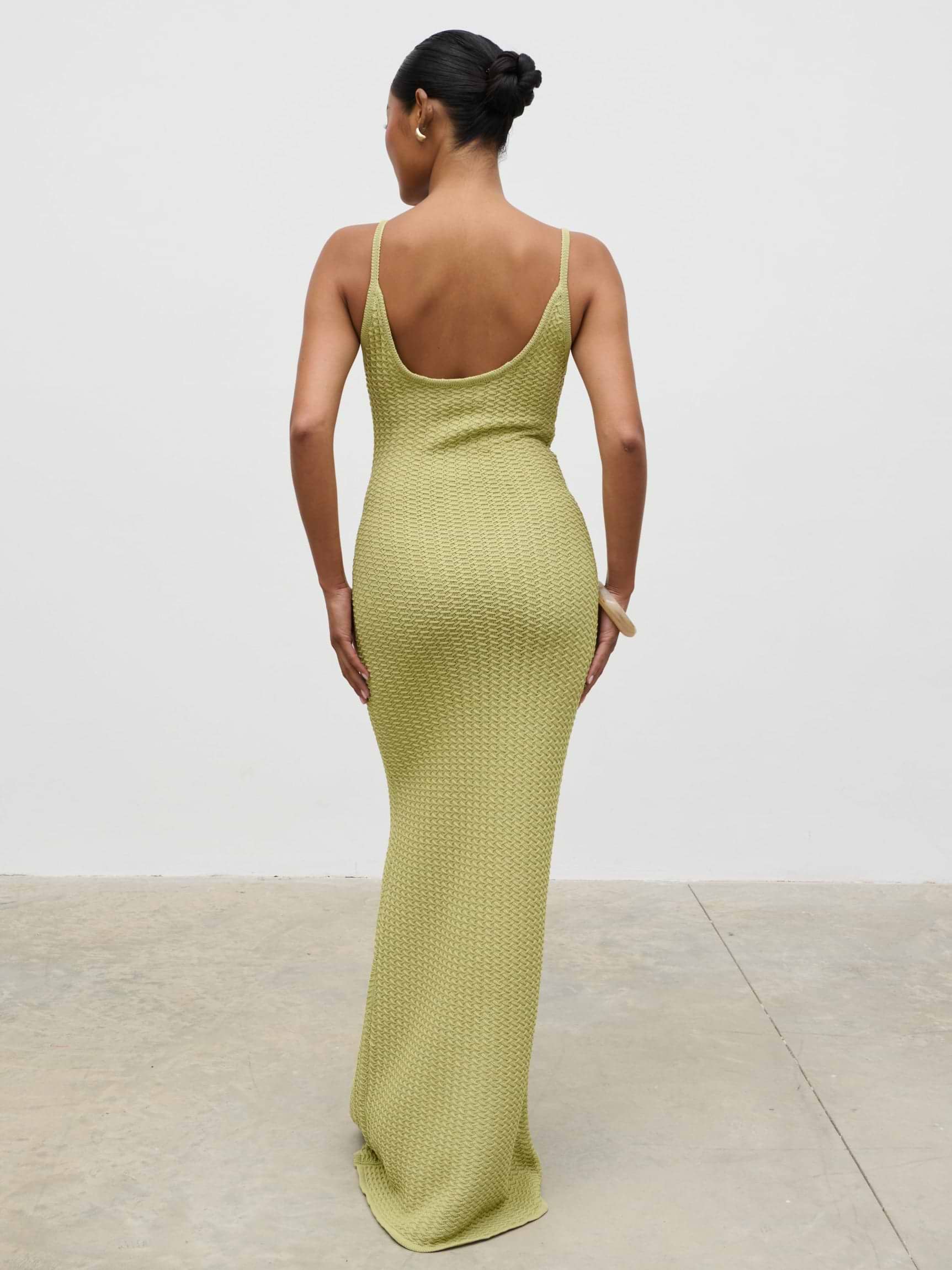 Astrid Rosette Sleeve Knit Maxi Dress - Green