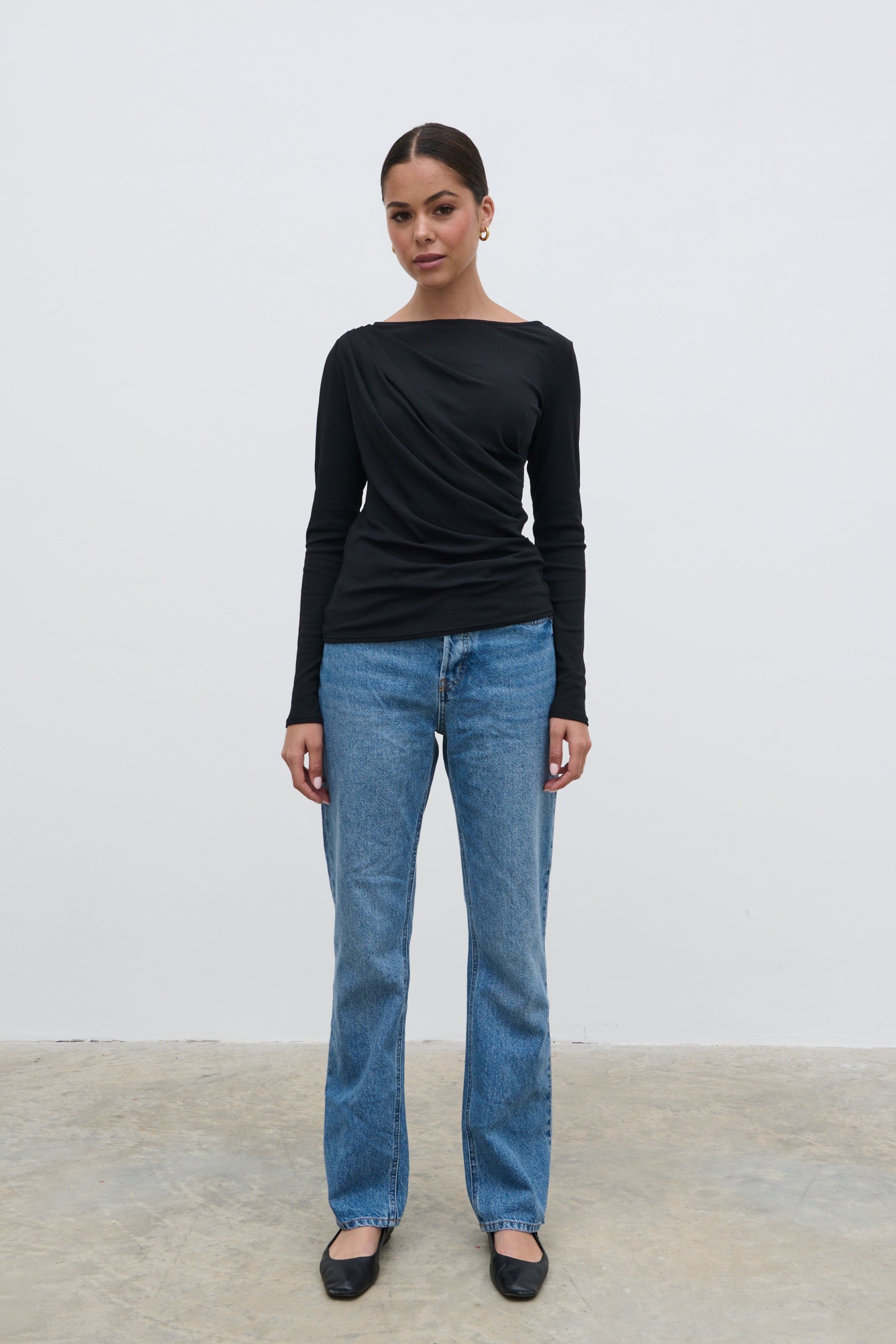 Aubrie Semi-Sheer Jersey Top - Black