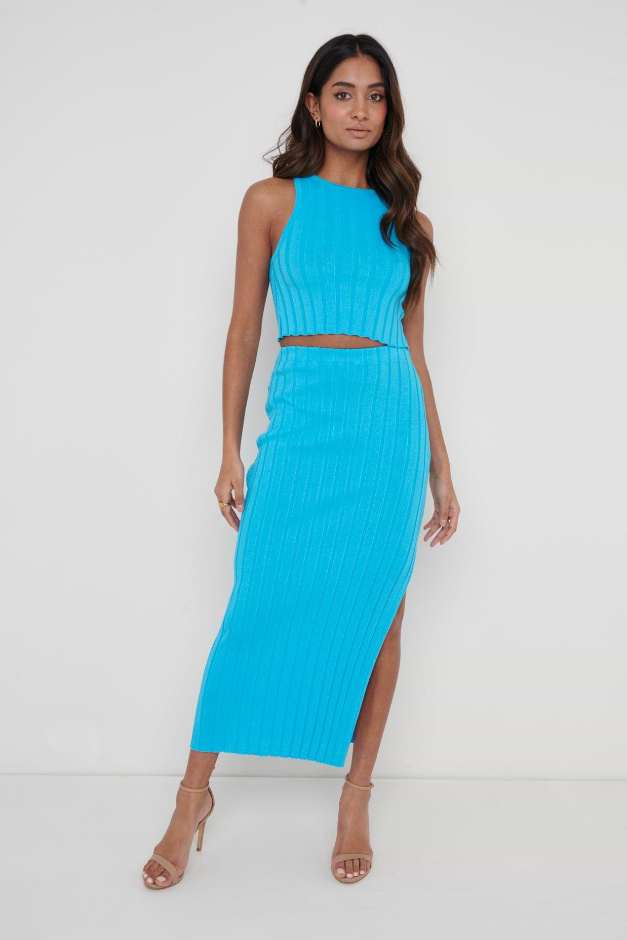 Auden Rib Knit Crop Top - Aqua Blue