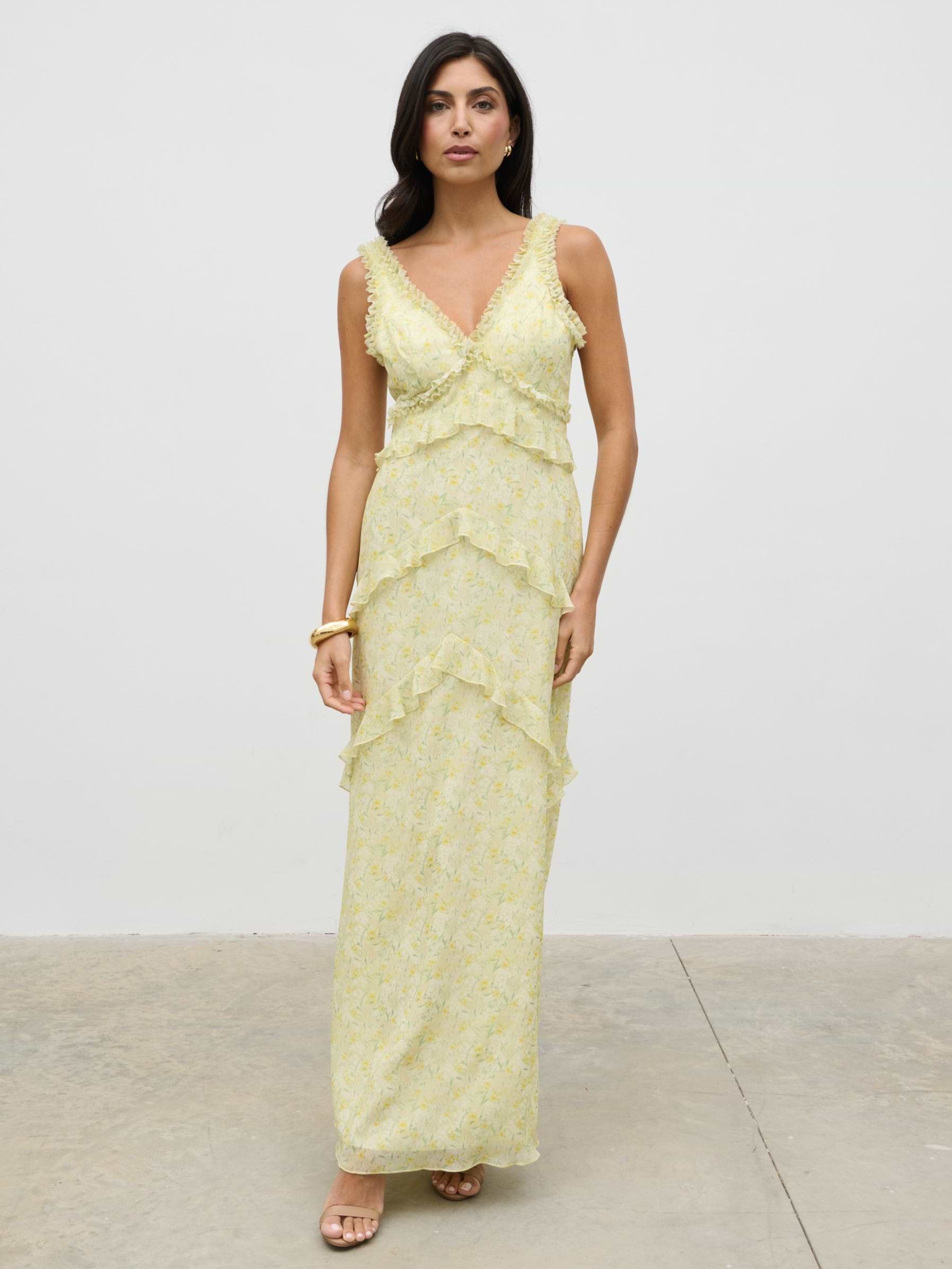 Aurelia Ruffle Maxi Dress - Lime Ditsy Floral