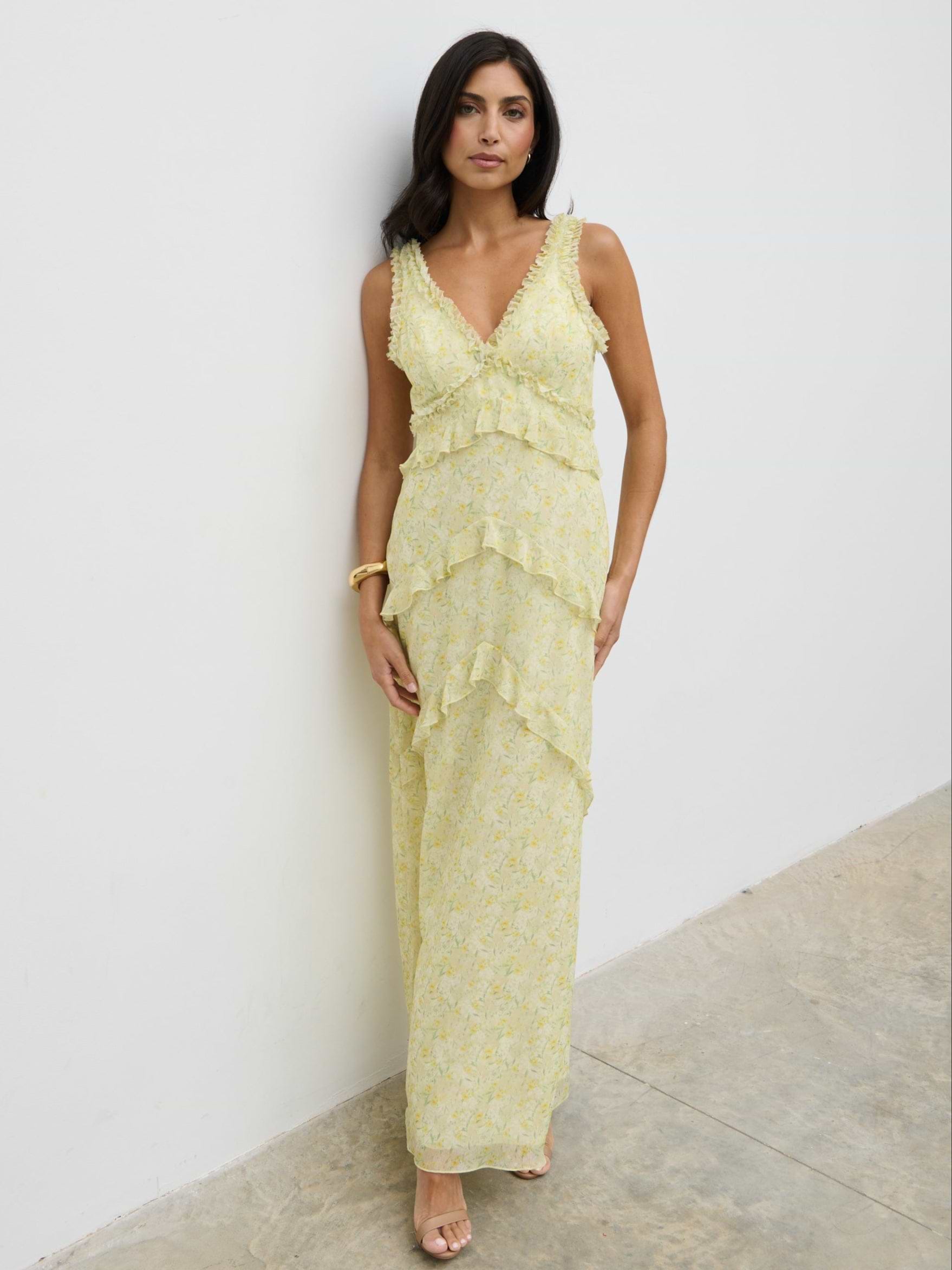 Aurelia Ruffle Maxi Dress - Lime Ditsy Floral
