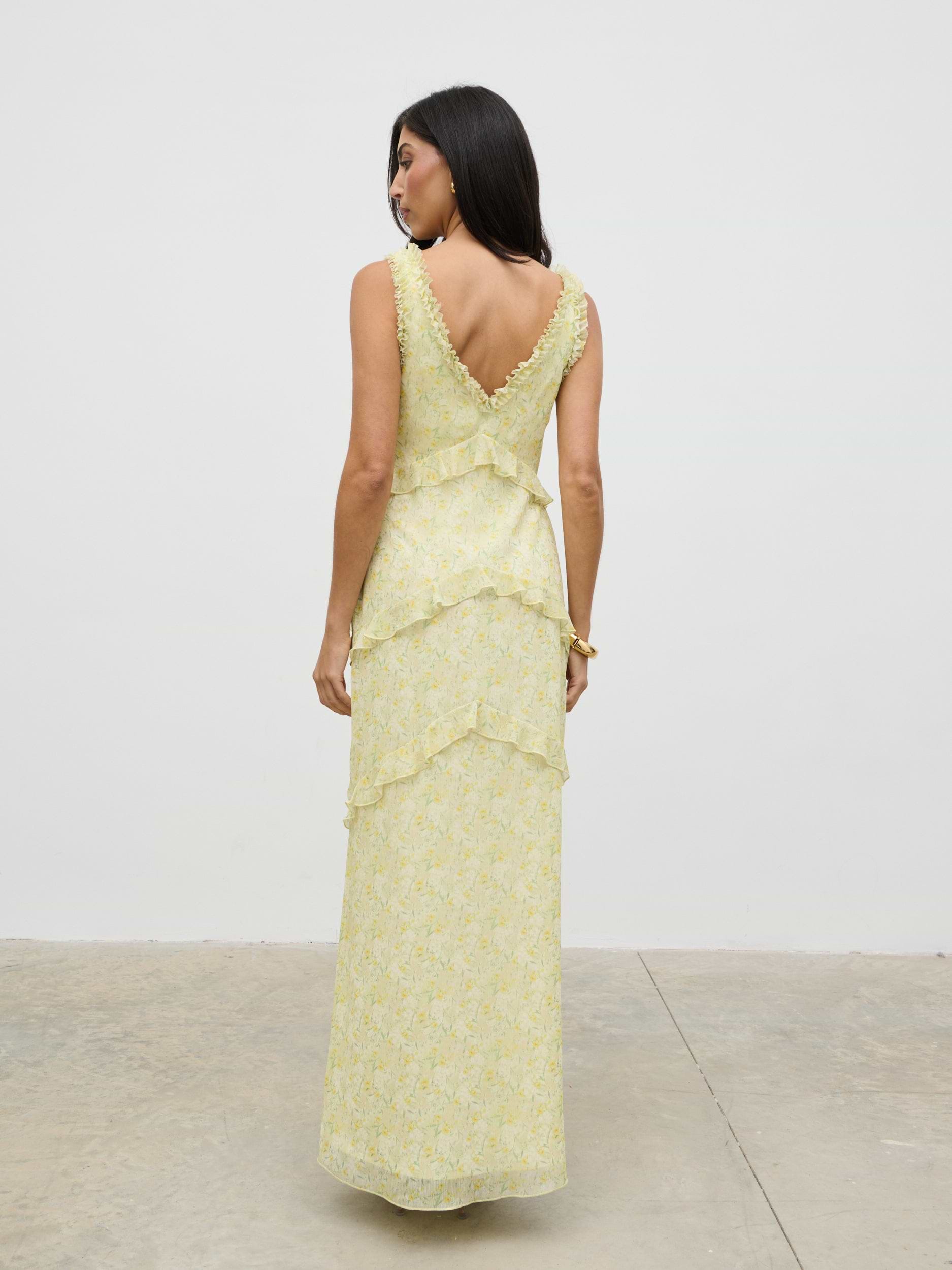 Aurelia Ruffle Maxi Dress - Lime Ditsy Floral