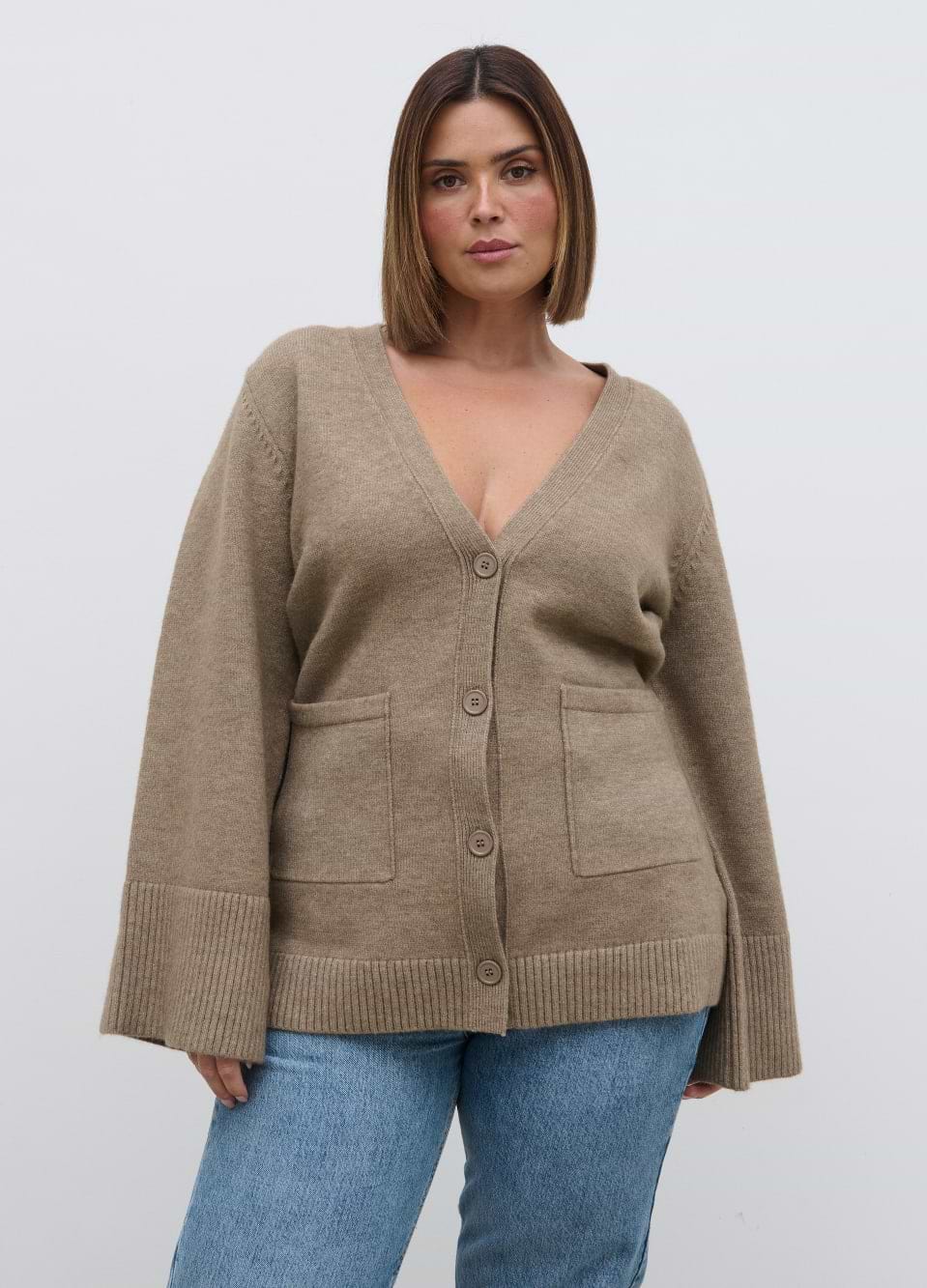 Autumn Knit Cardigan Curve - Dark Beige