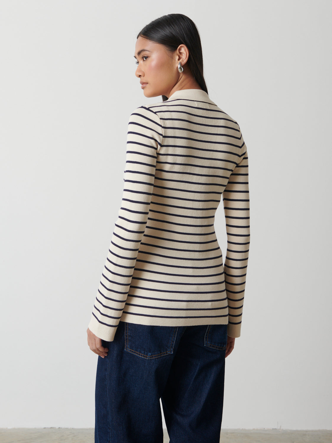 Avery Striped Zip Knit Top - Cream and Navy