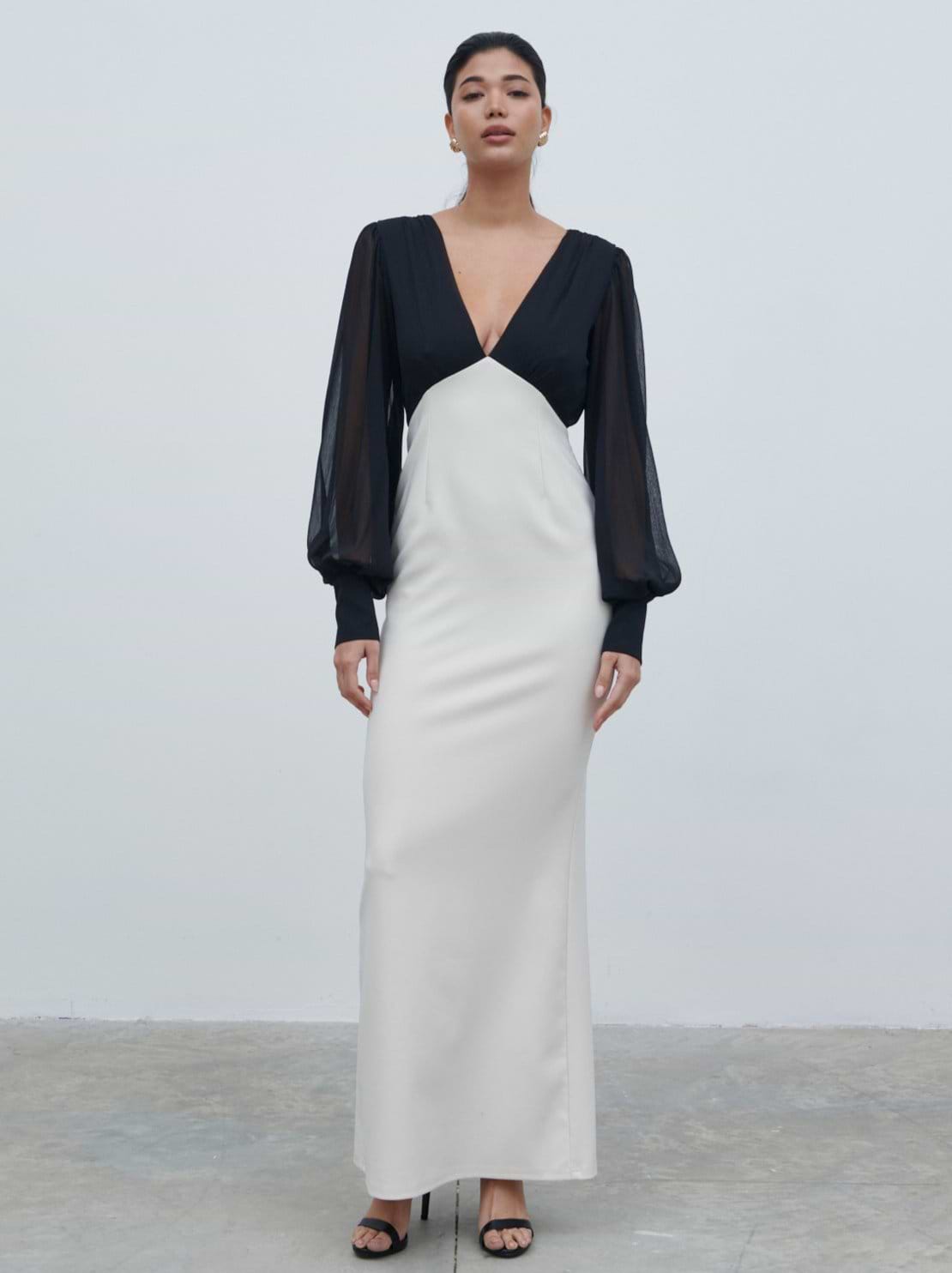 Ayla Contrast Maxi Dress - Black and White