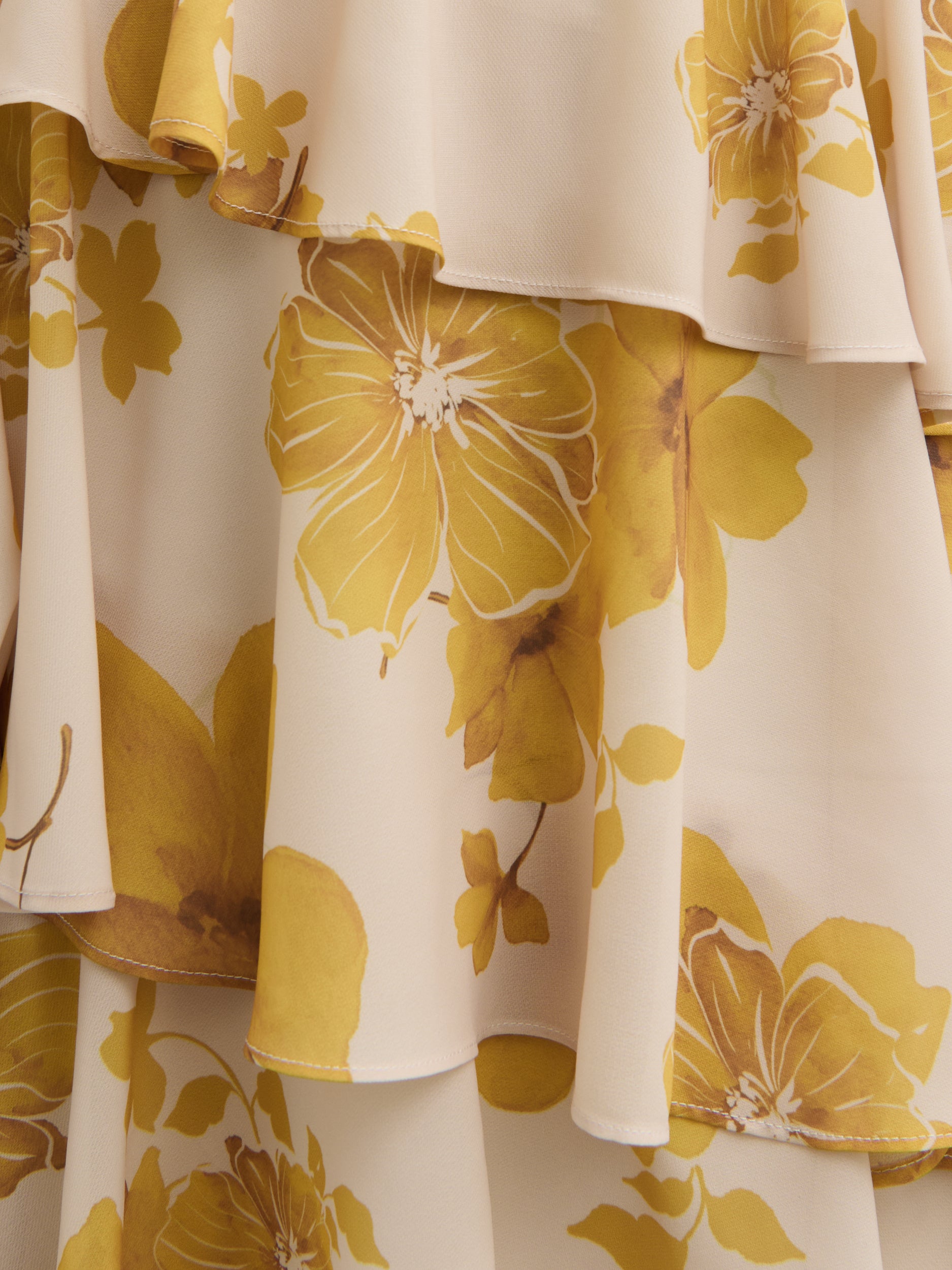 Beatris Backless Ruffle Midaxi Dress - Yellow Ochre Floral
