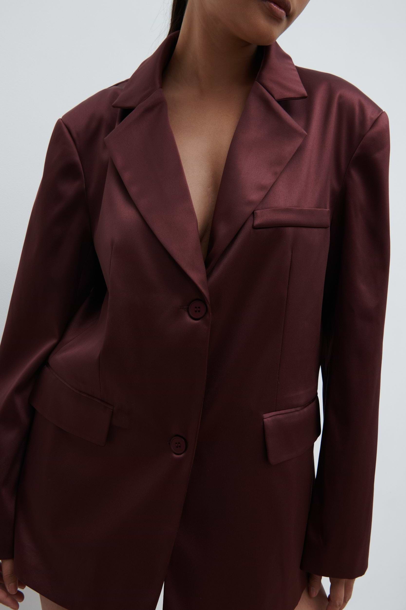 Beck Satin Oversized Dad Blazer - Deep Wine