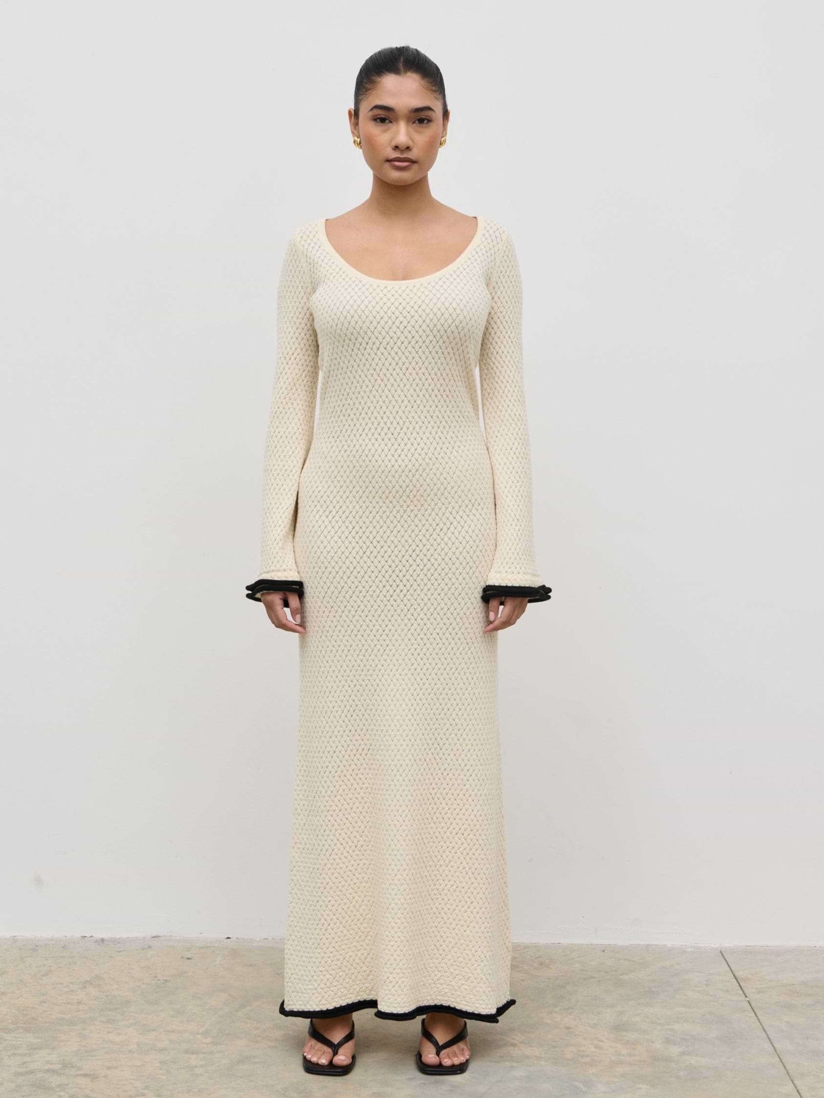 Bellamy Frill Tiered Sleeve Knit Maxi Dress - Cream