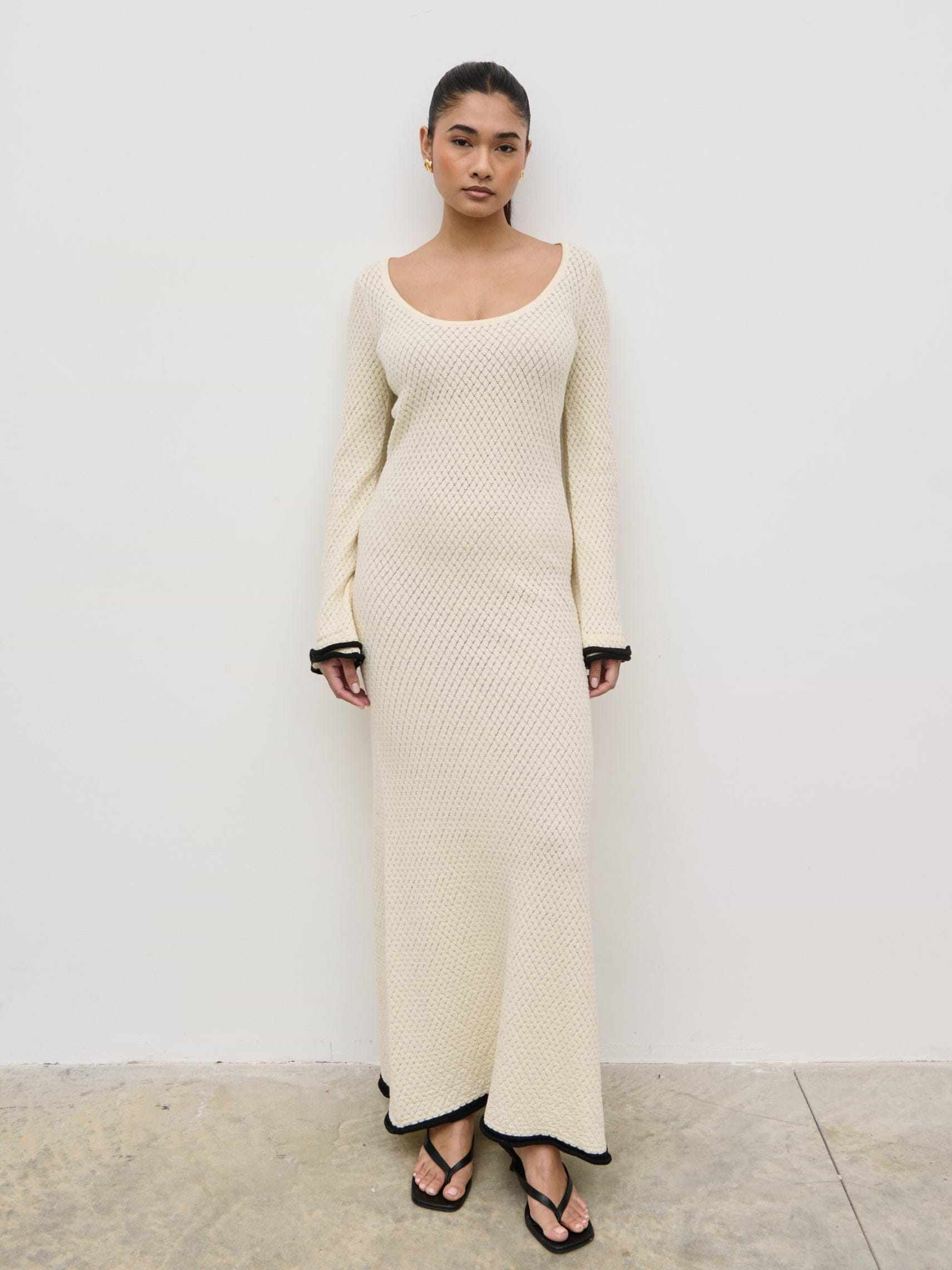 Bellamy Frill Tiered Sleeve Knit Maxi Dress - Cream