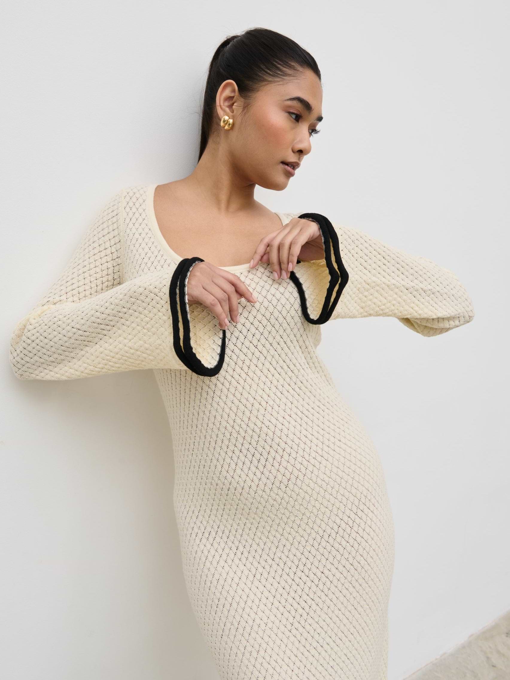 Bellamy Frill Tiered Sleeve Knit Maxi Dress - Cream
