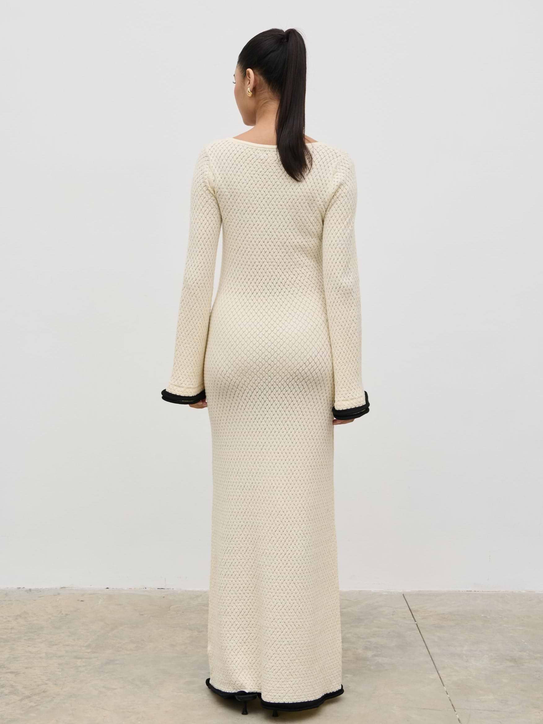 Bellamy Frill Tiered Sleeve Knit Maxi Dress - Cream