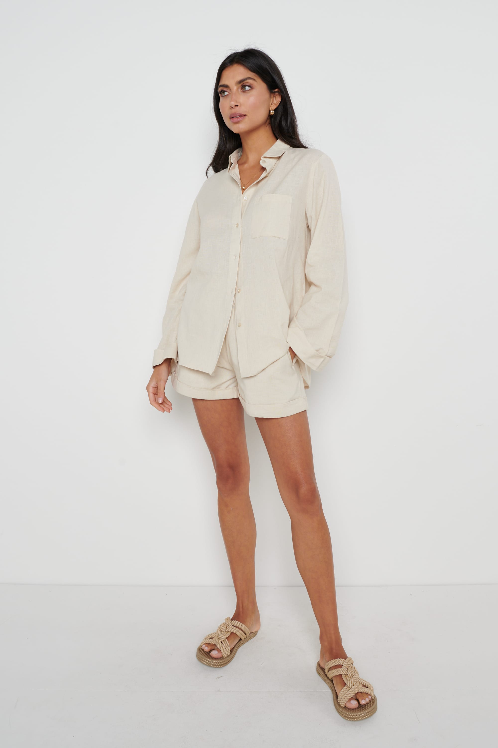 Belle Boxy Linen Shirt - Beige