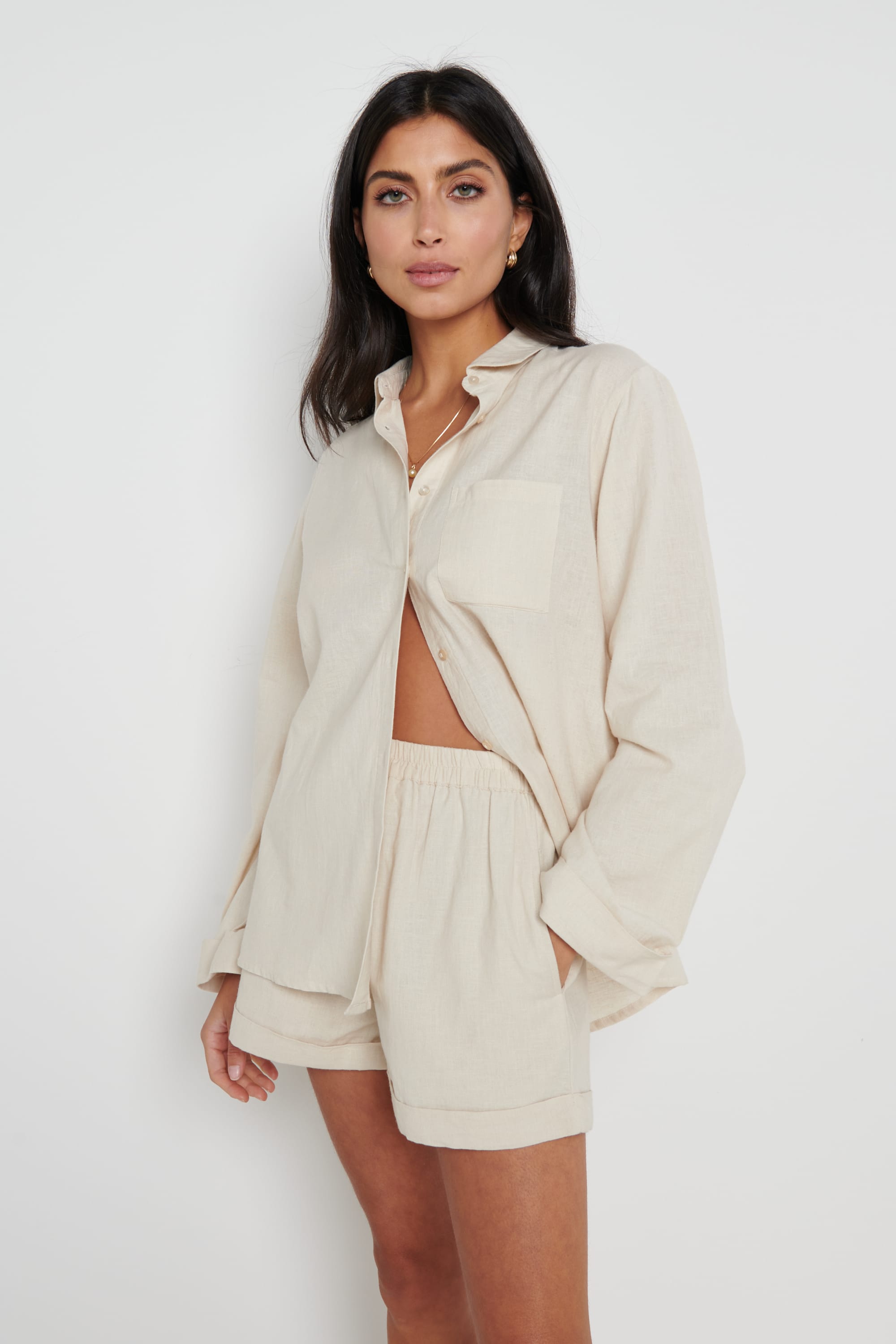 Belle Boxy Linen Shirt - Beige