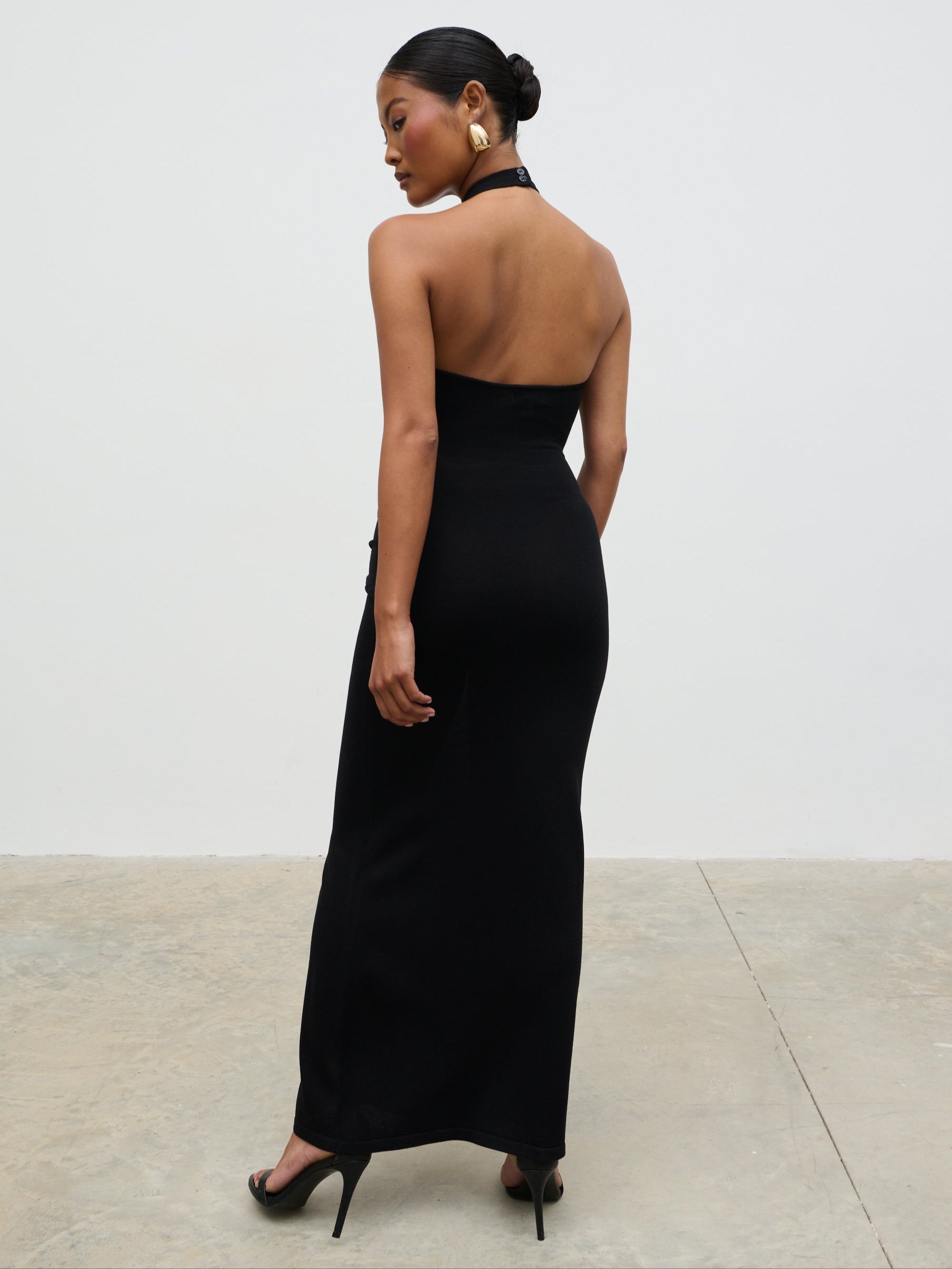 Bernelle Halterneck Tie Waist Knit Midaxi Dress - Black