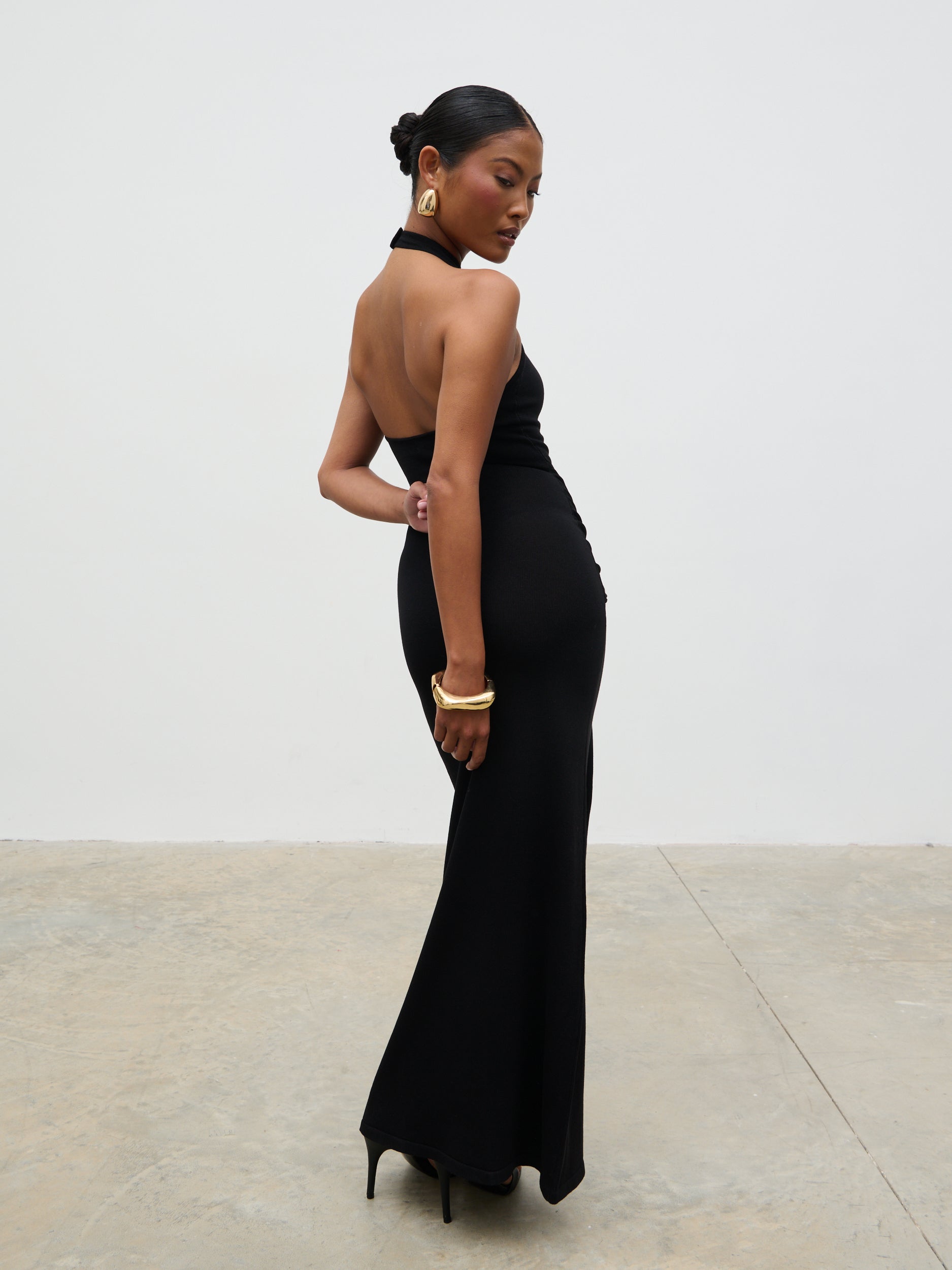 Bernelle Halterneck Tie Waist Knit Midaxi Dress - Black