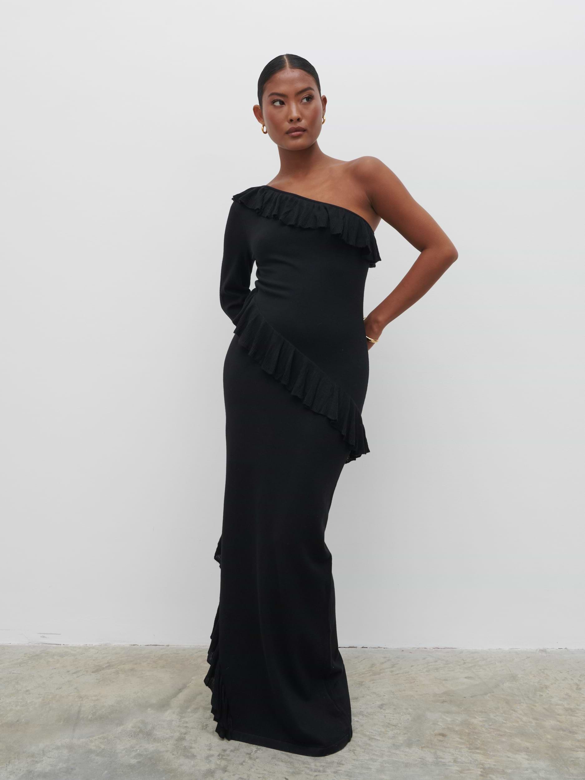 Bethanie Ruffle Maxi Knit Dress - Black