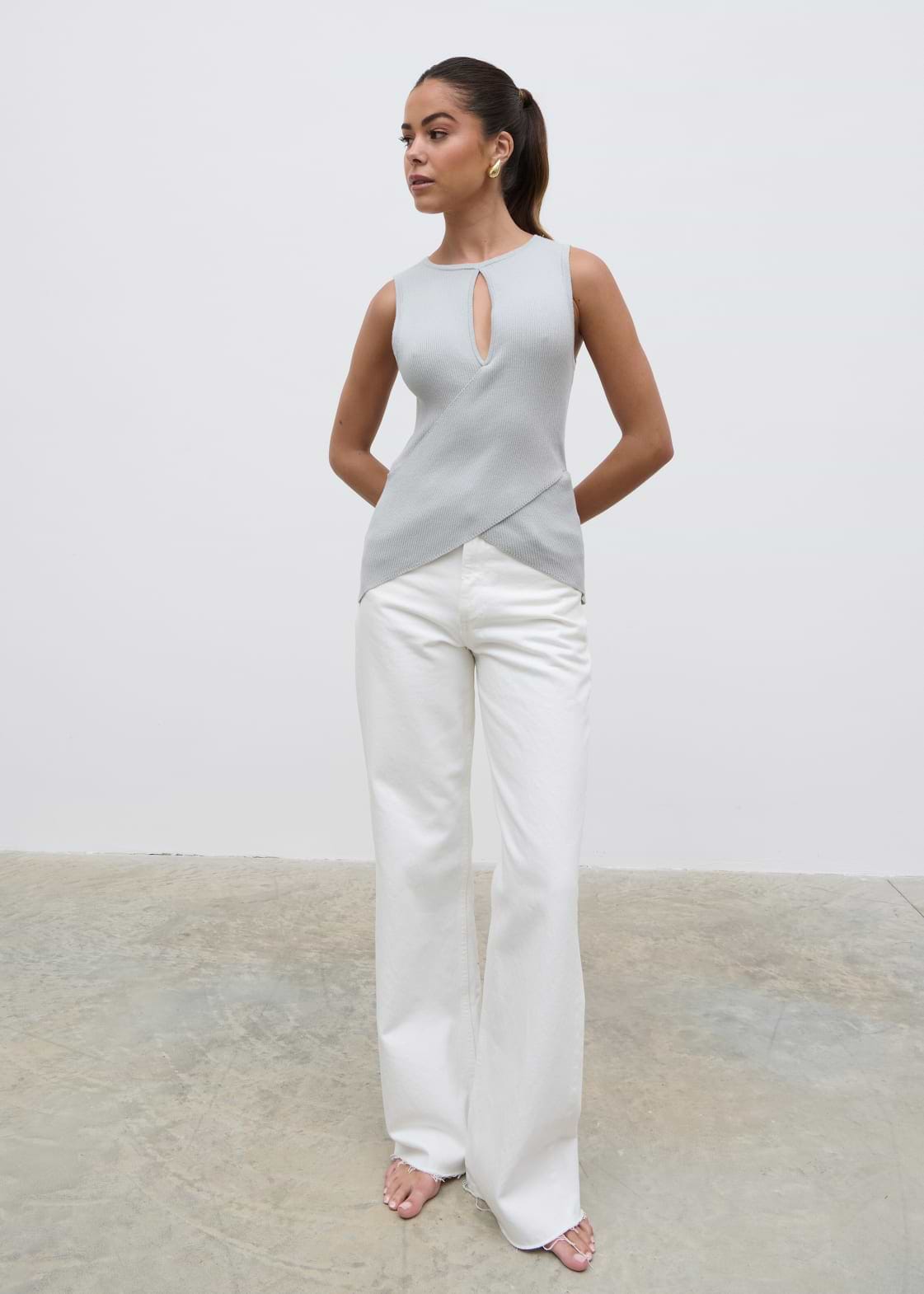Bexley Cross Front Knit Top - Light Blue