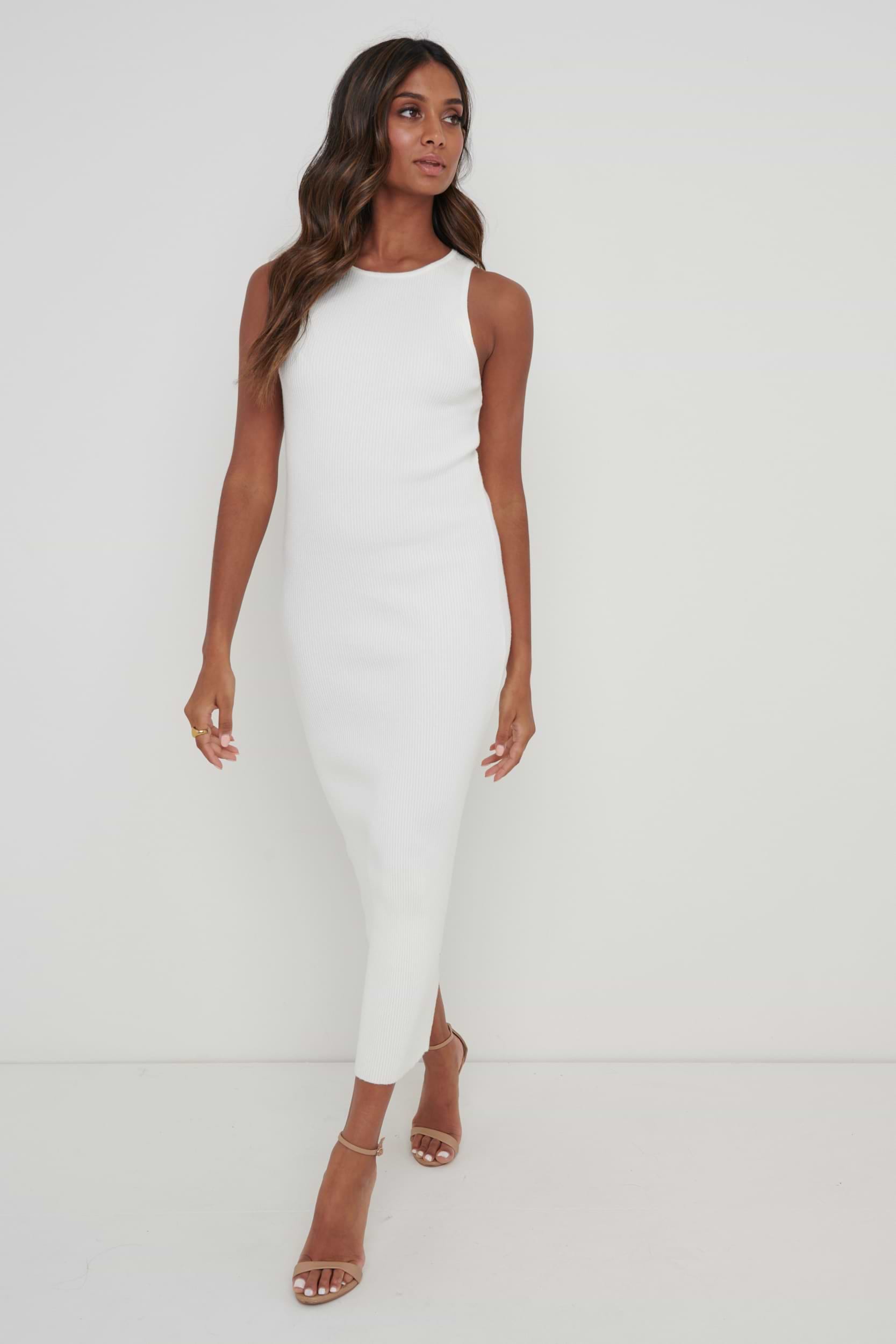 Billie Ribbed Racer Midi Dress - Cream – Pretty Lavish