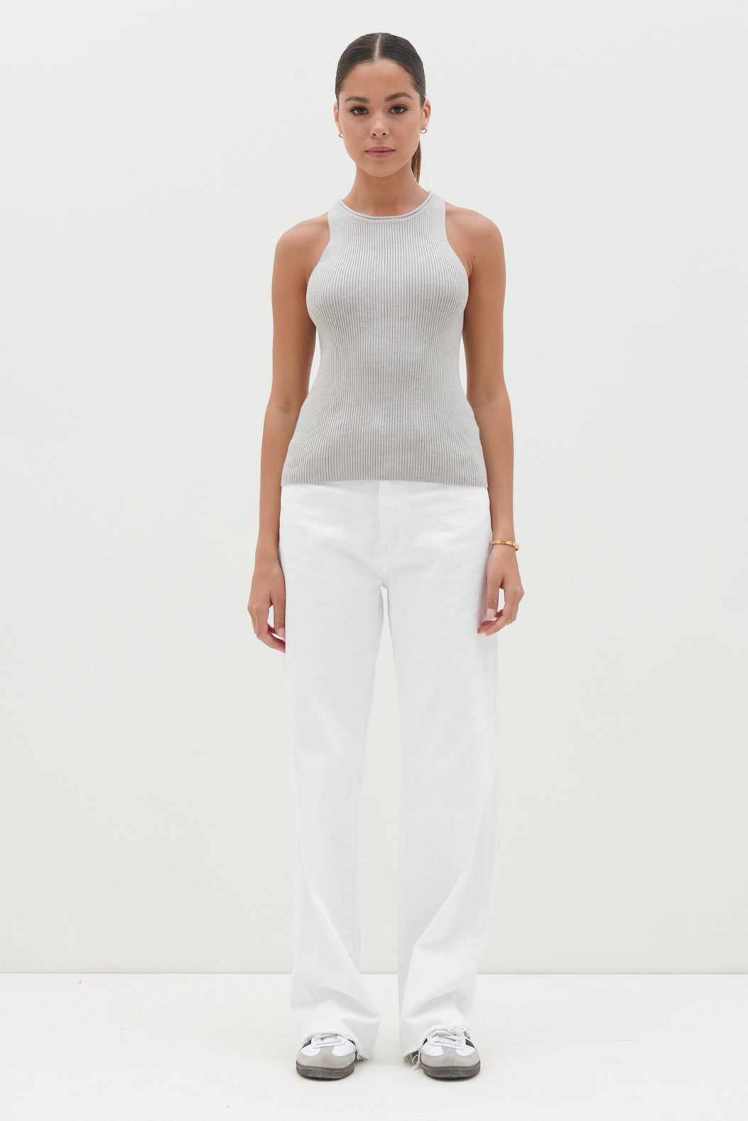Billie Ribbed Racer Tee - Grey