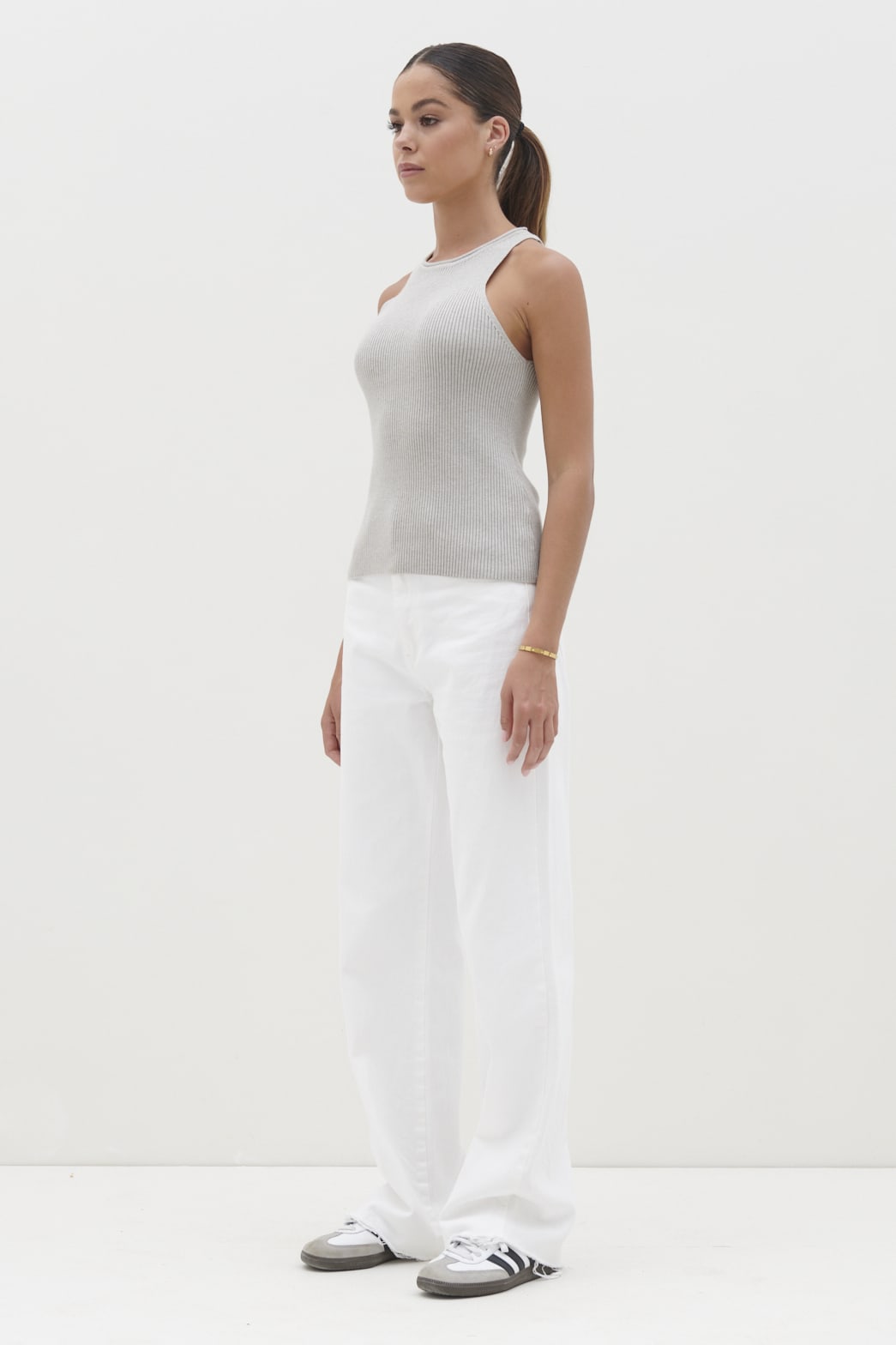 Billie Ribbed Racer Tee - Grey