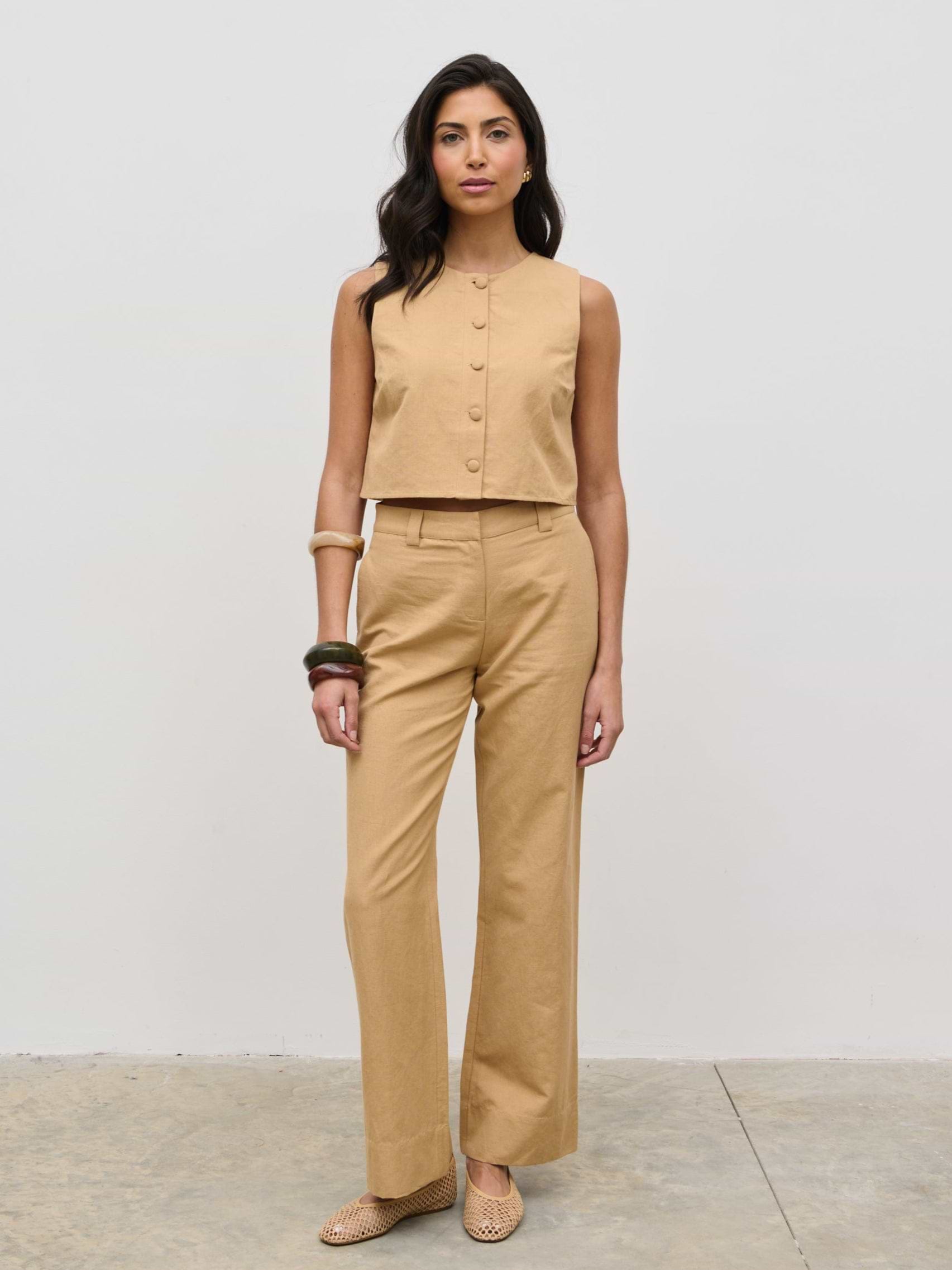 Blair Cropped Button Top - Camel