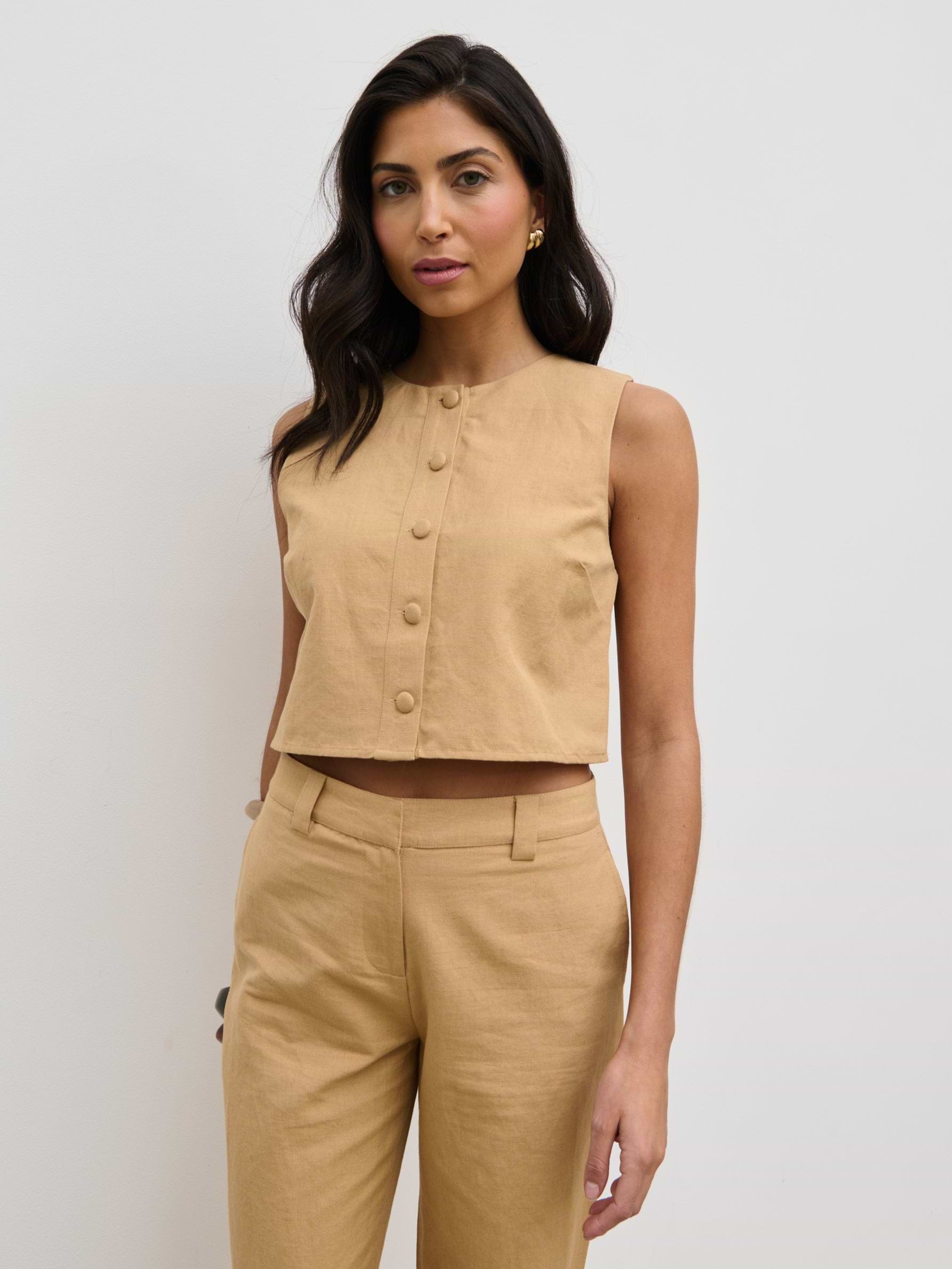 Blair Cropped Button Top - Camel