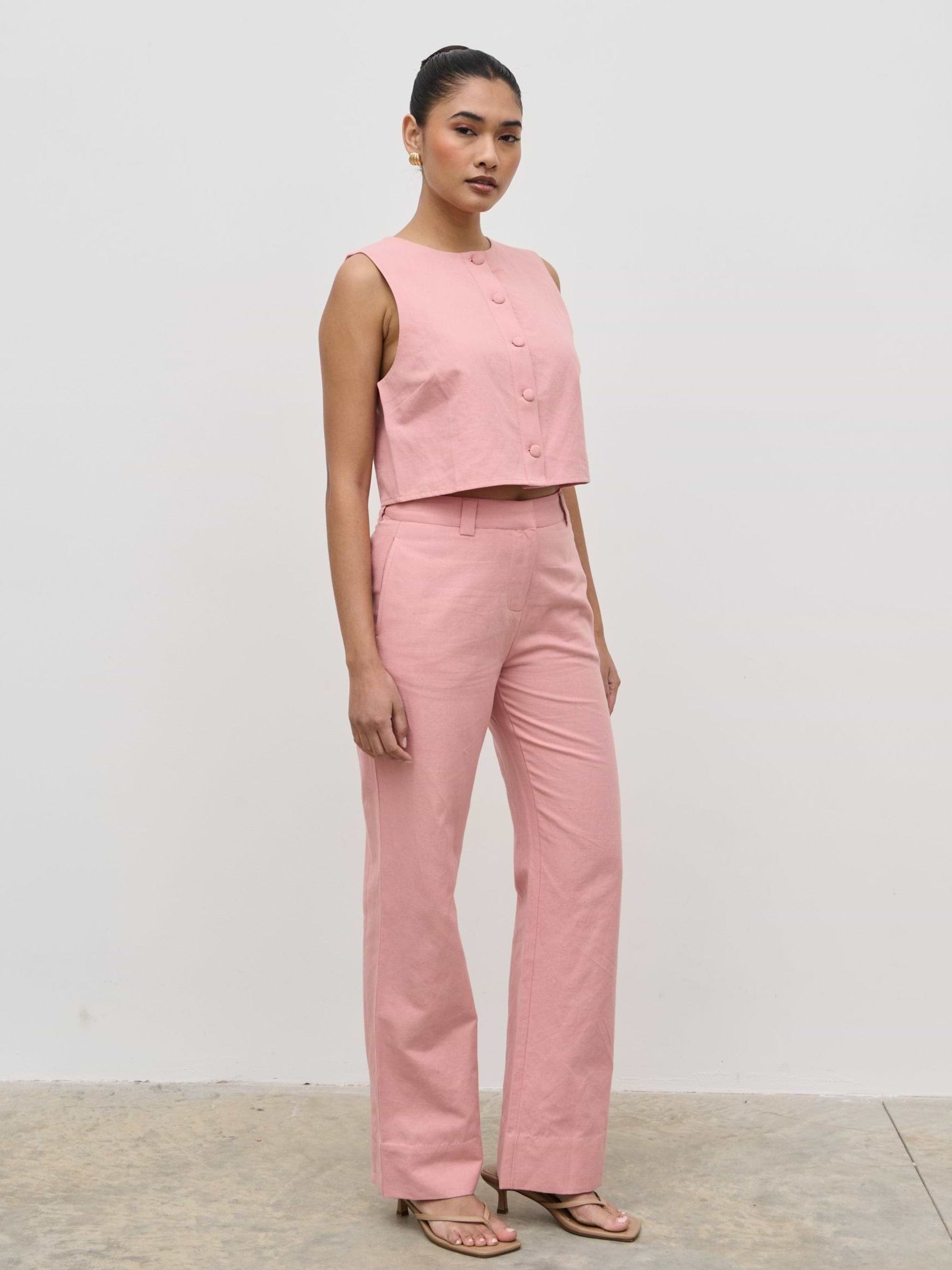 Blair Cropped Button Top - Pink