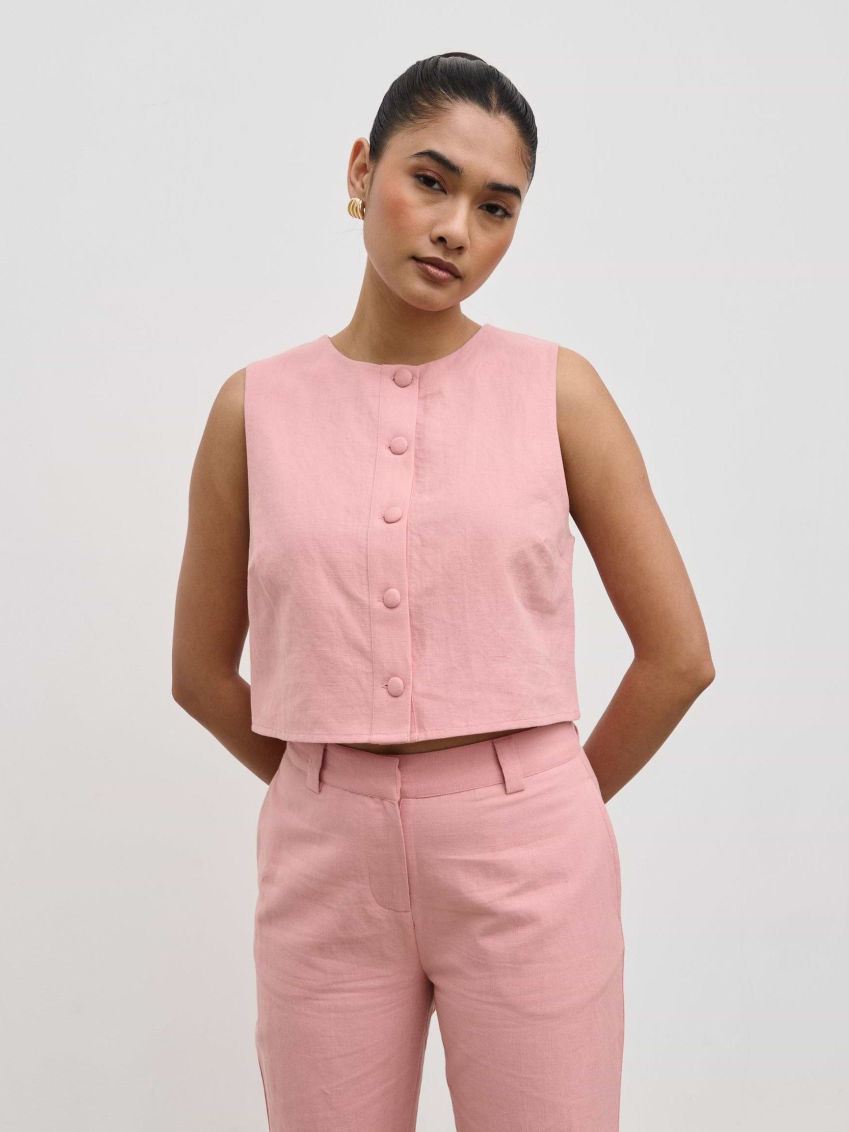Blair Cropped Button Top - Pink