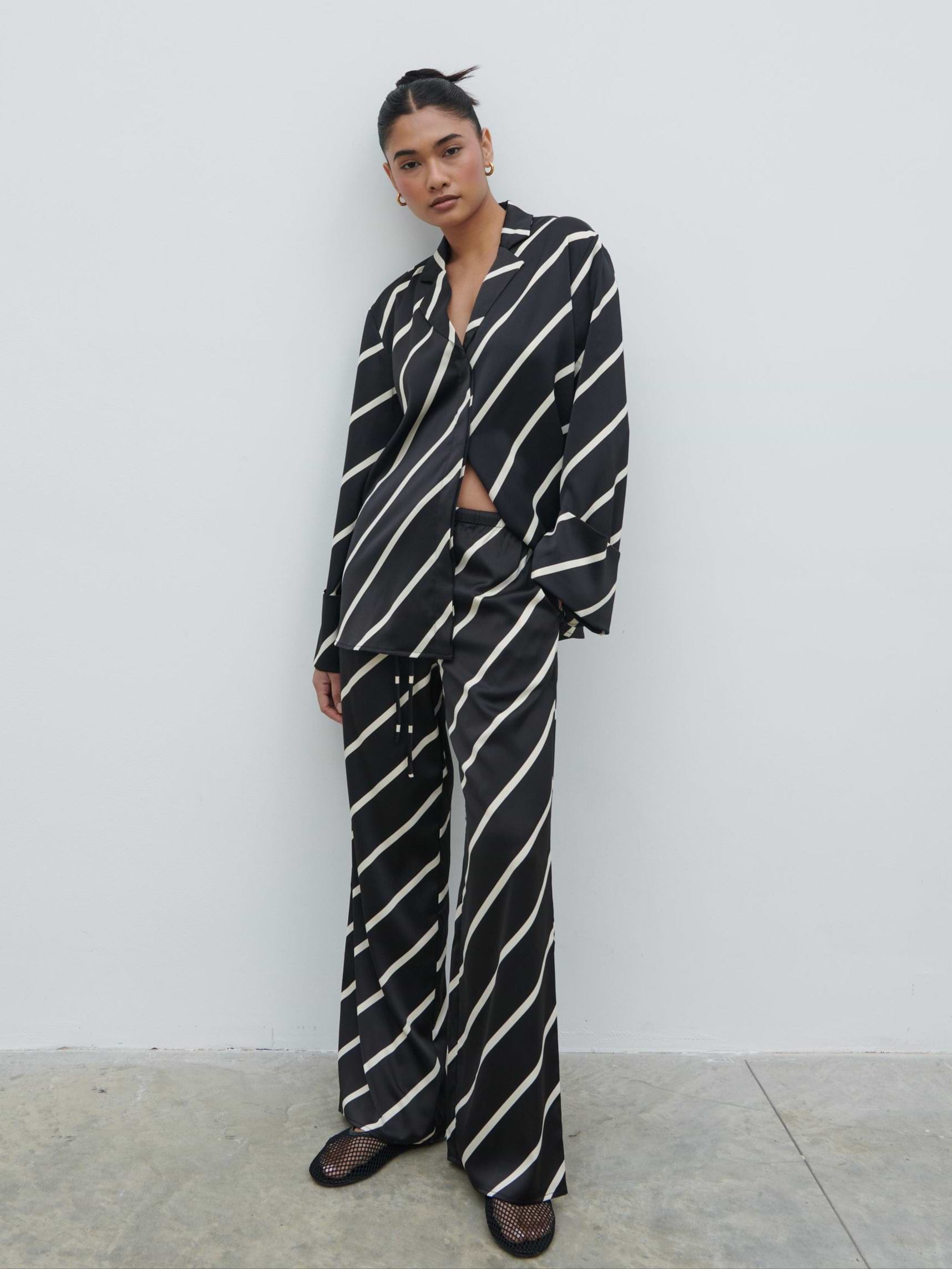 Bobbi Drawstring Trousers - Black Asymmetric Stripe