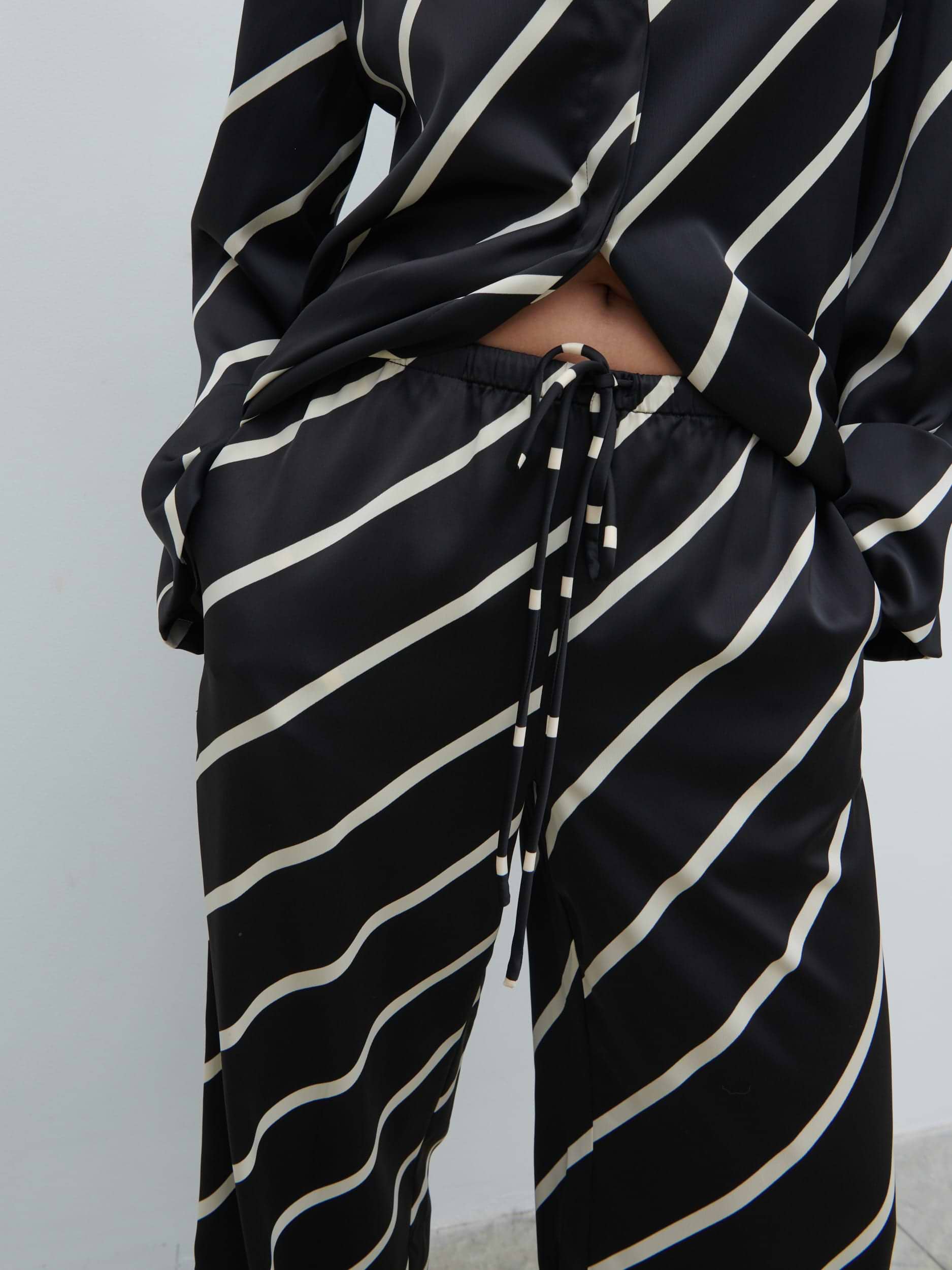 Bobbi Drawstring Trousers - Black Asymmetric Stripe