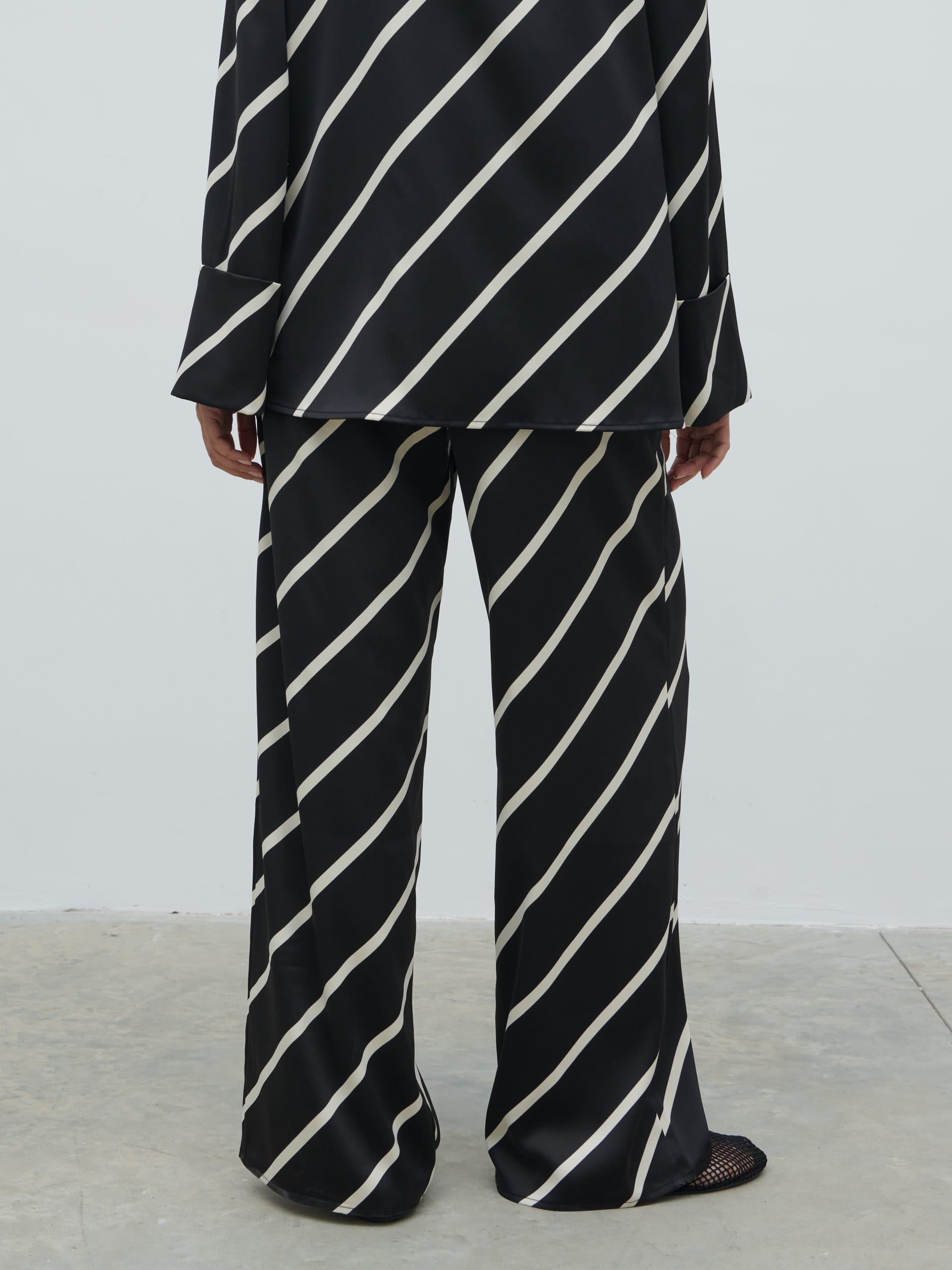 Bobbi Drawstring Trousers - Black Asymmetric Stripe