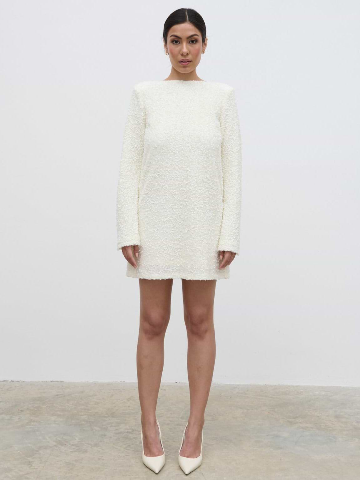 Bow Sequin Shift Dress - Ivory