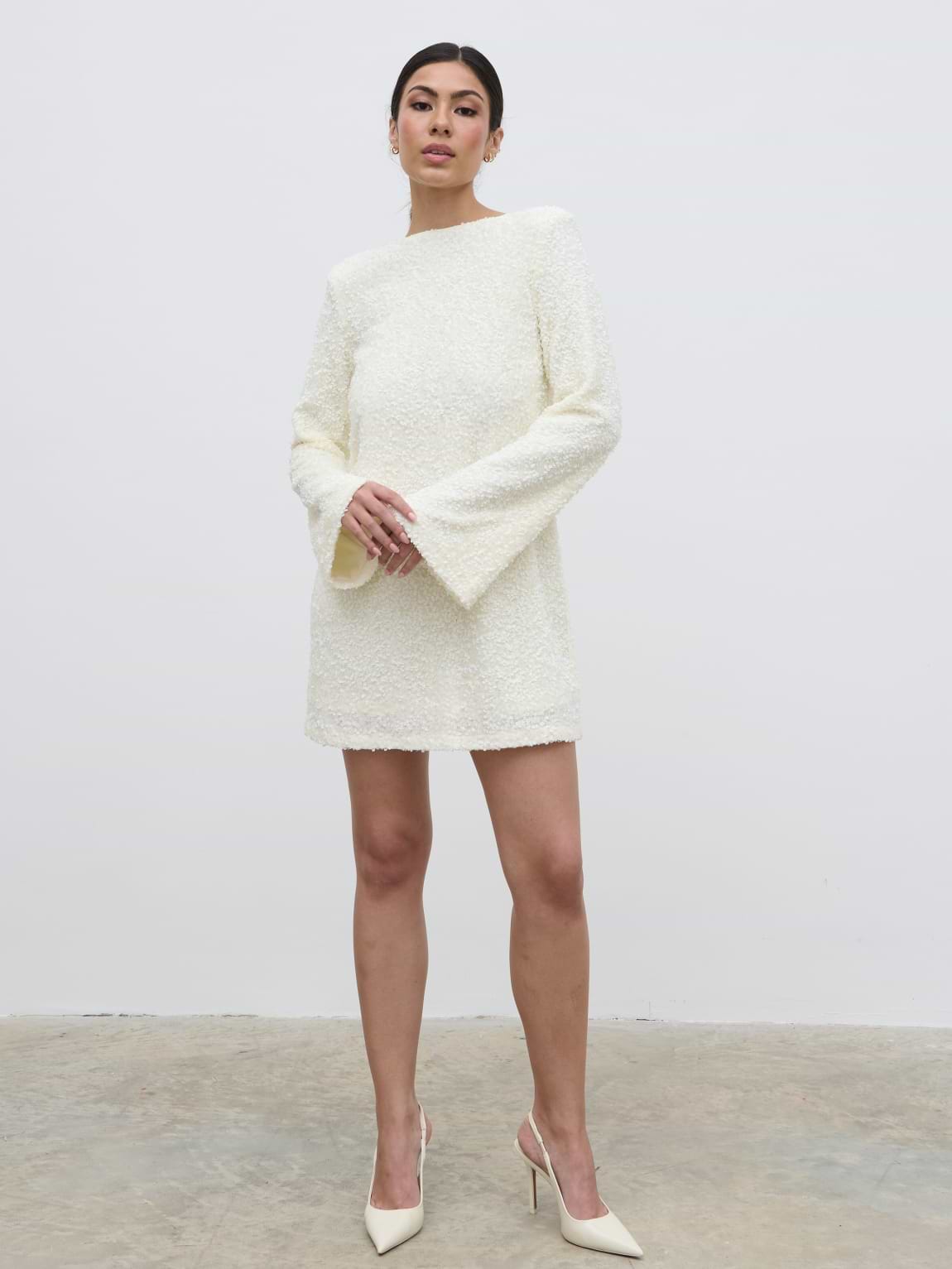 Bow Sequin Shift Dress - Ivory