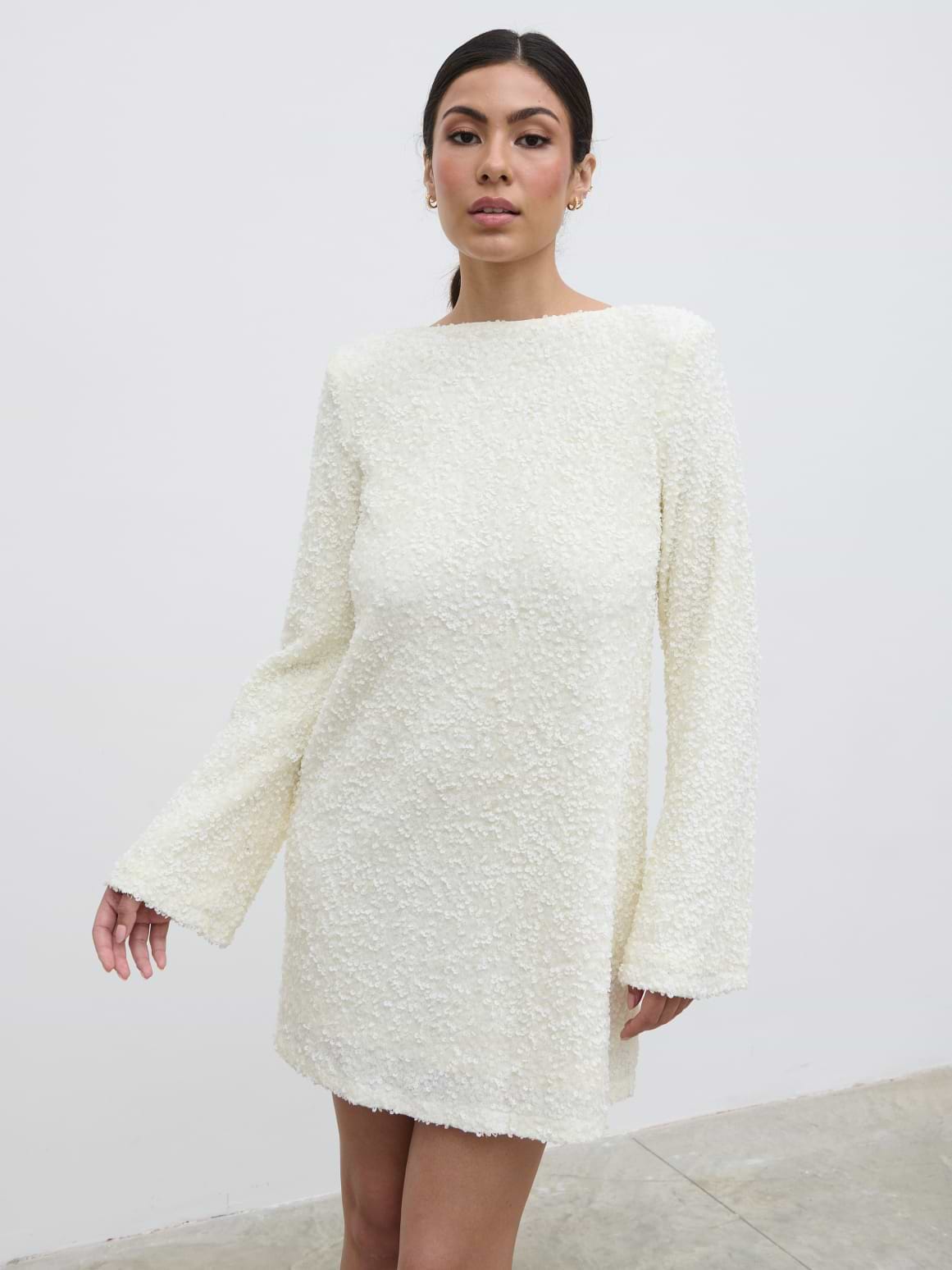Bow Sequin Shift Dress - Ivory