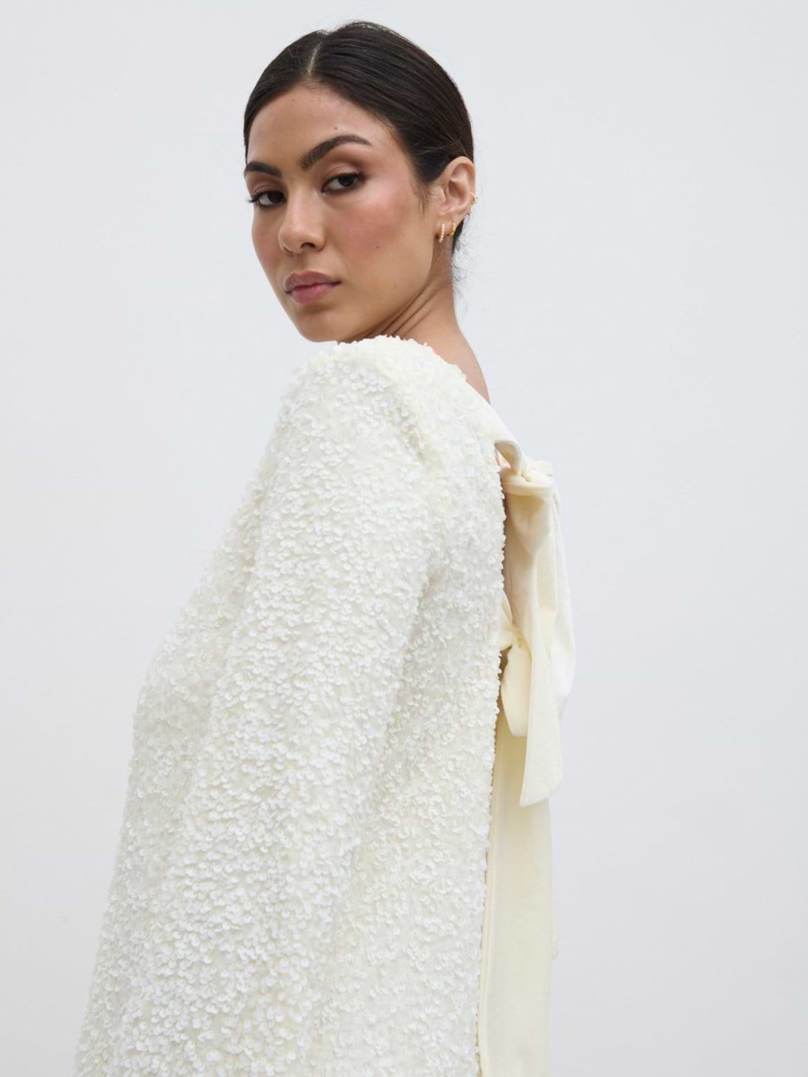 Bow Sequin Shift Dress - Ivory