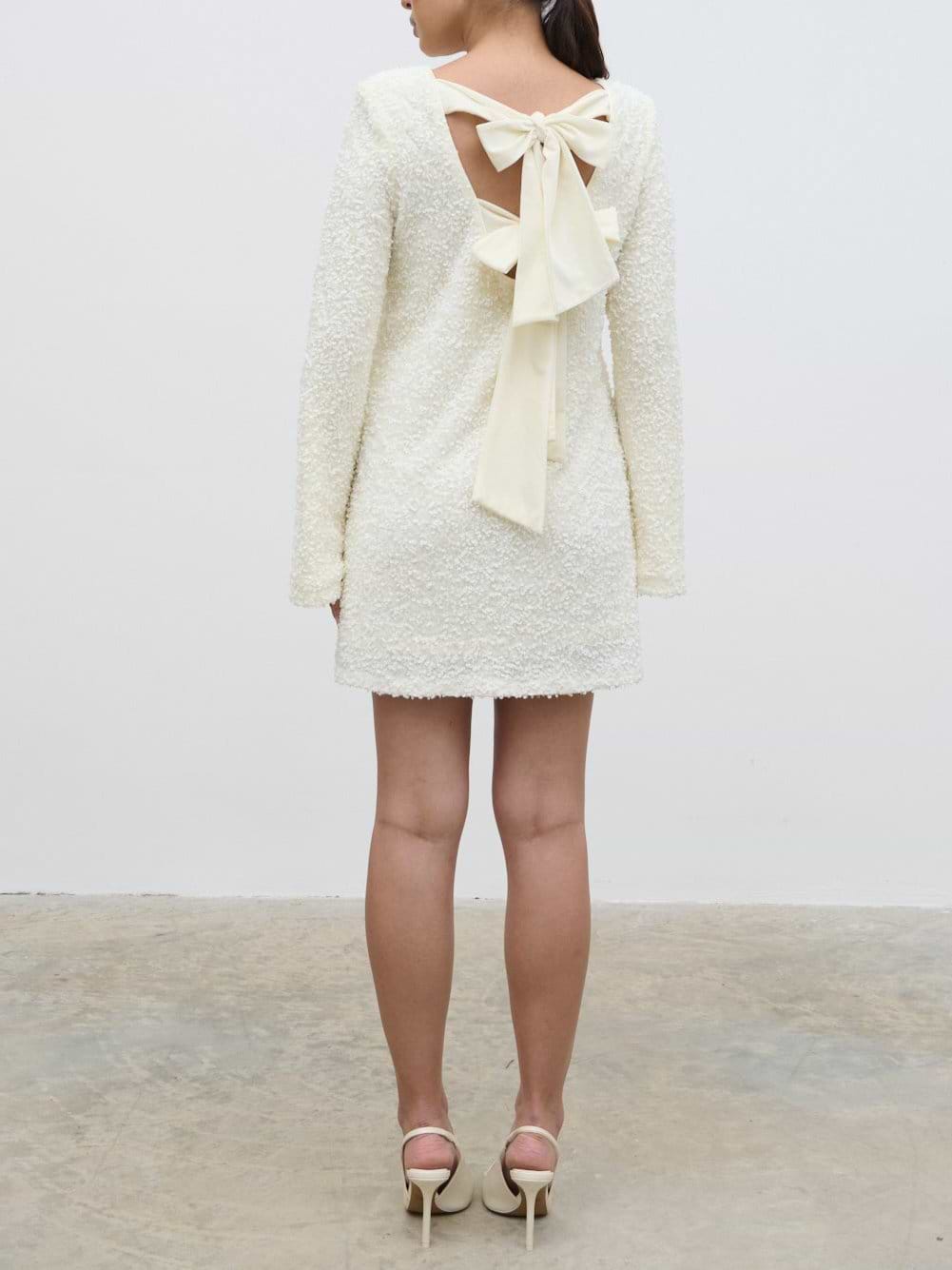 Bow Sequin Shift Dress - Ivory